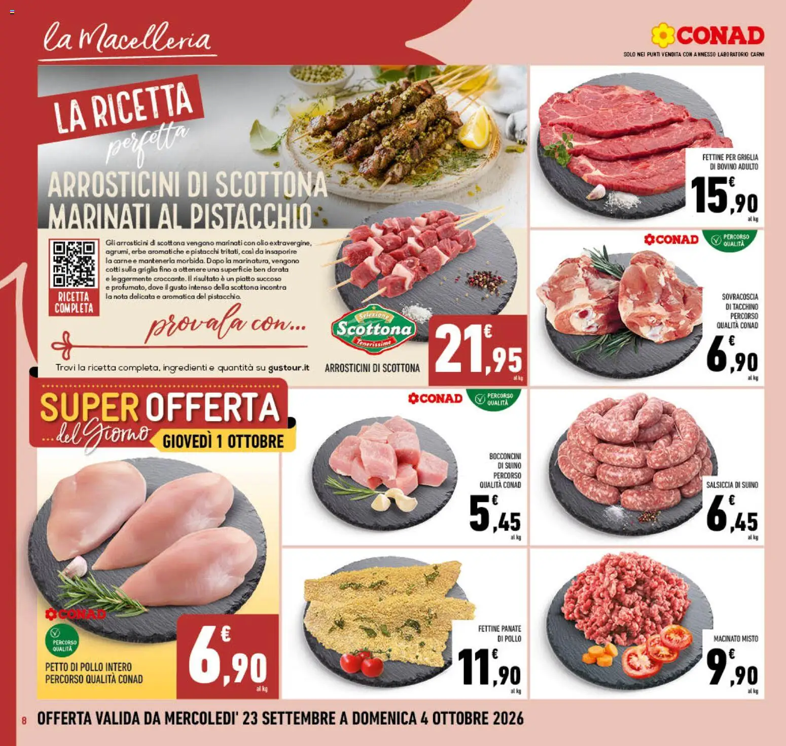 Volantino Conad del 23/09/2026 | Pagina: 8 | Prodotti: Petto di Pollo, Manzo, Tacchino, Ingredienti