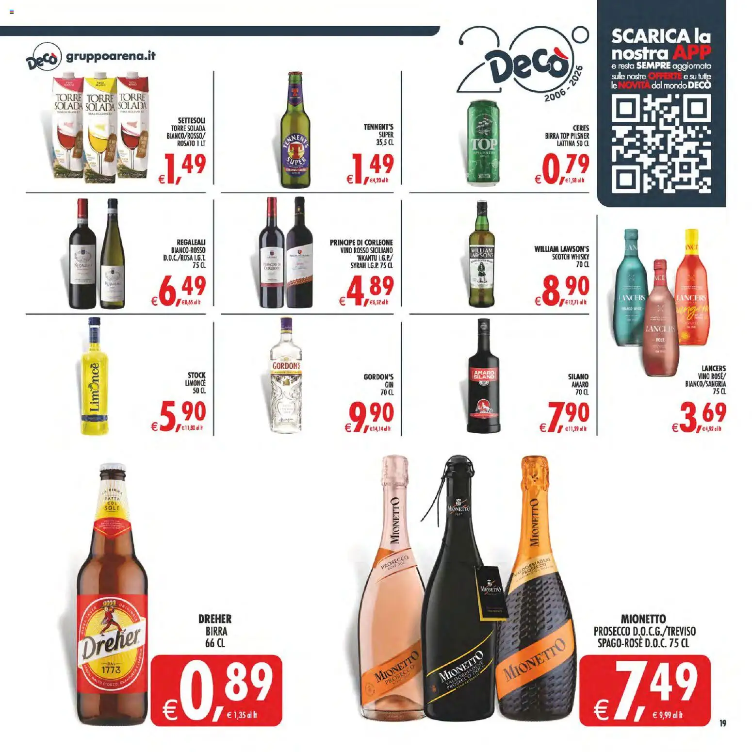 Volantino Decò del 29.05.2026 | Pagina: 20 | Prodotti: Tennent's, Prosecco, Vino, Ceres