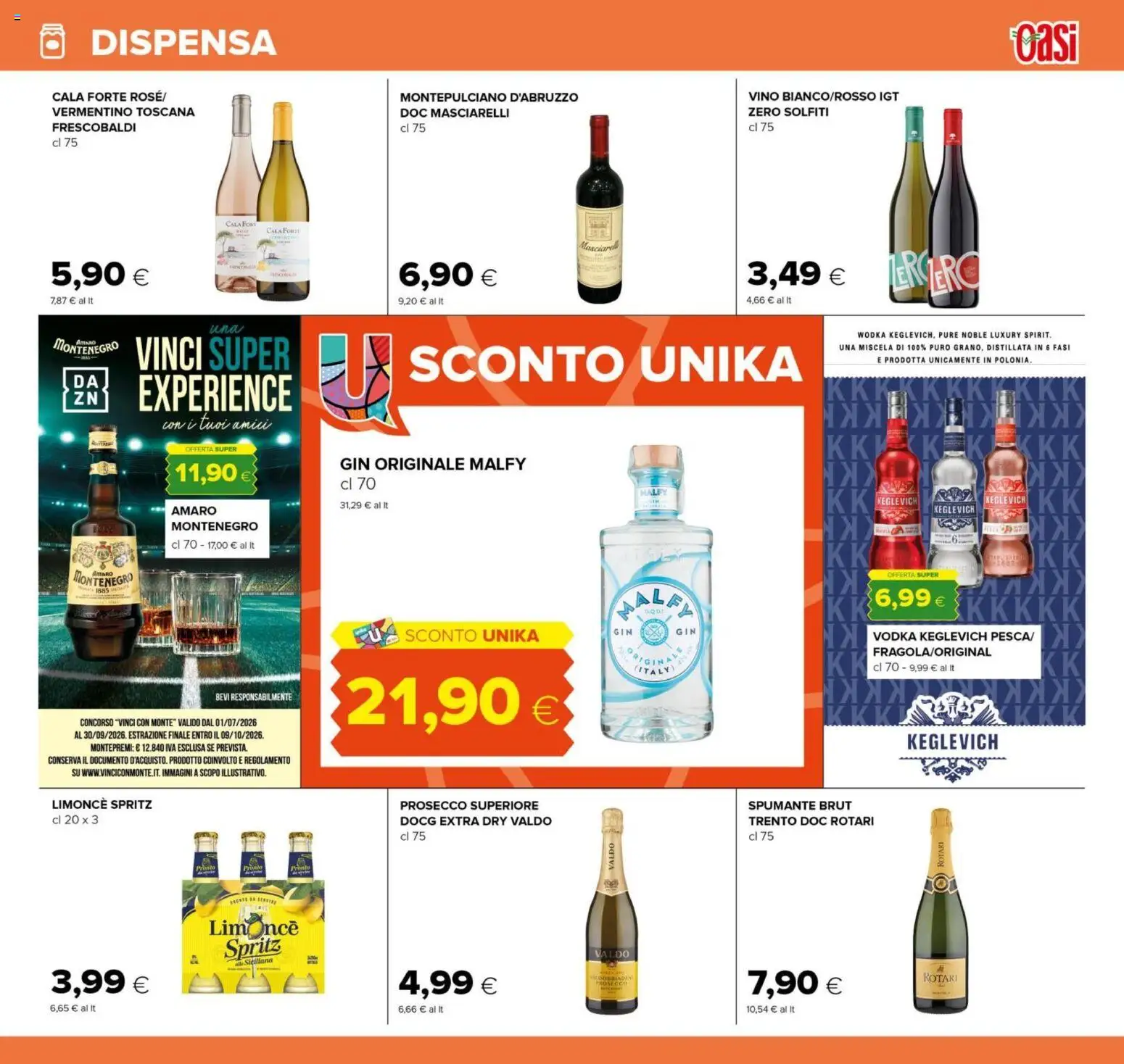 Volantino Oasi del 29/07/2026 | Pagina: 23 | Prodotti: Vodka, Prosecco, Vino, Amaro
