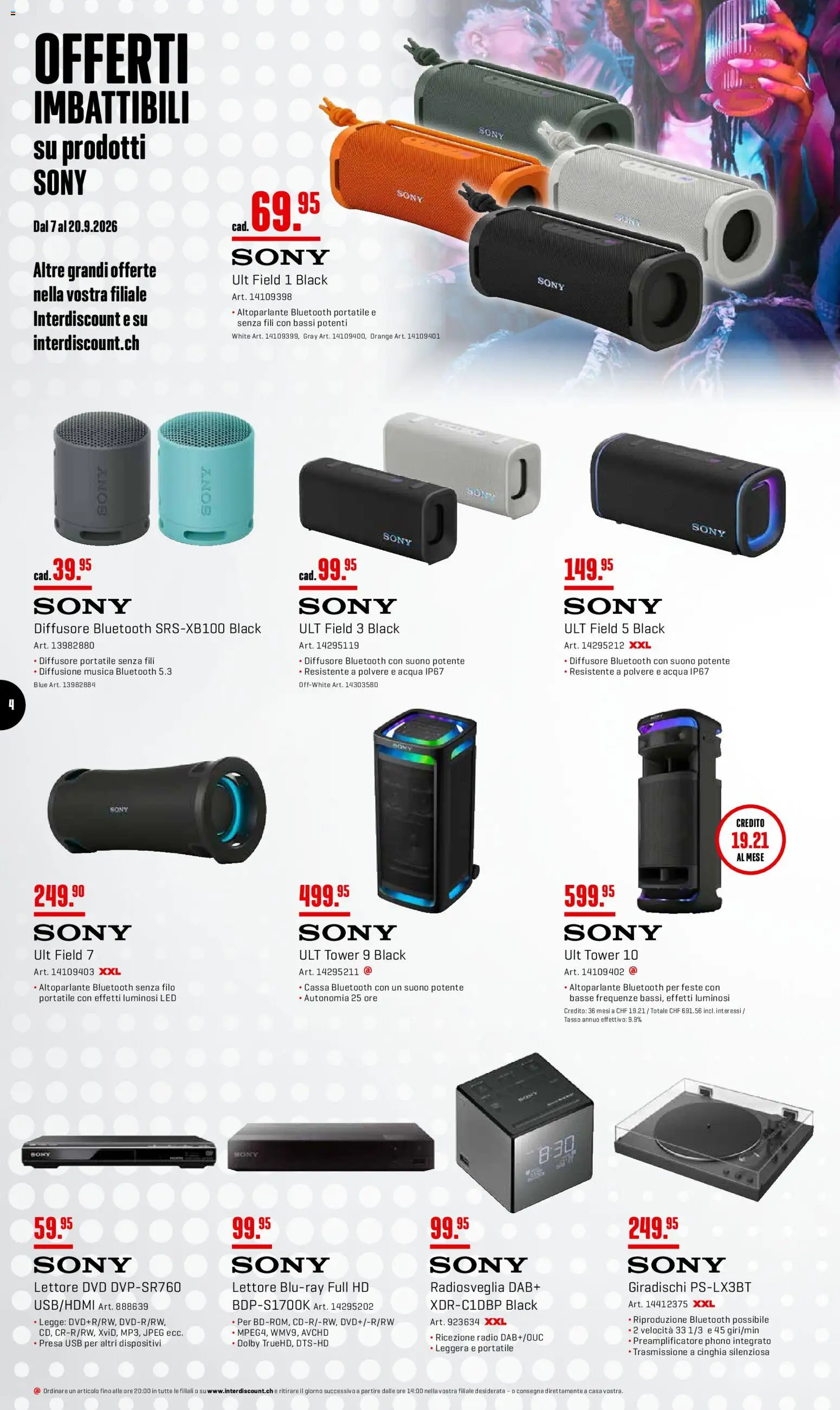 Interdiscount aktionen Offerti – gültig ab 07.09.2026 | Seite: 4 | Produkte: DVD, Radio, Usb, Sony