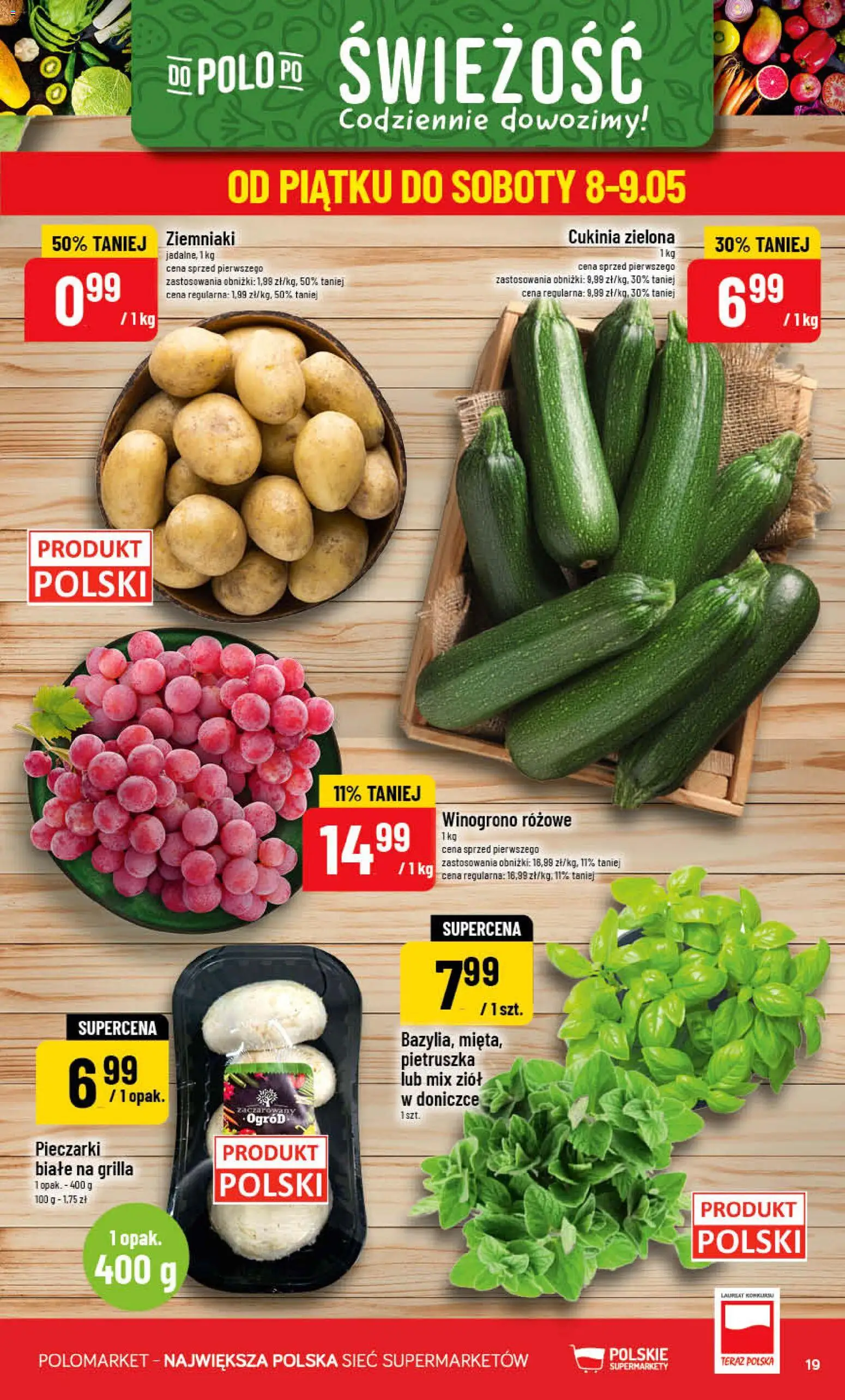POLOmarket gazetka od 06.05.2026 | Strona: 19 | Produkty: Pietruszka, Winogrono, Pieczarki, Ziemniaki