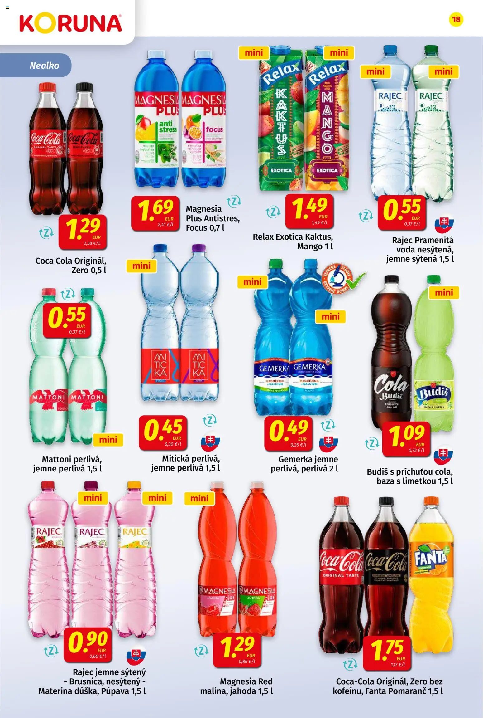 Nové Koruna akcie – leták je platný od 08.05.2026 | Strana: 18 | Produkty: Rajec, Mattoni, Fanta, Gemerka