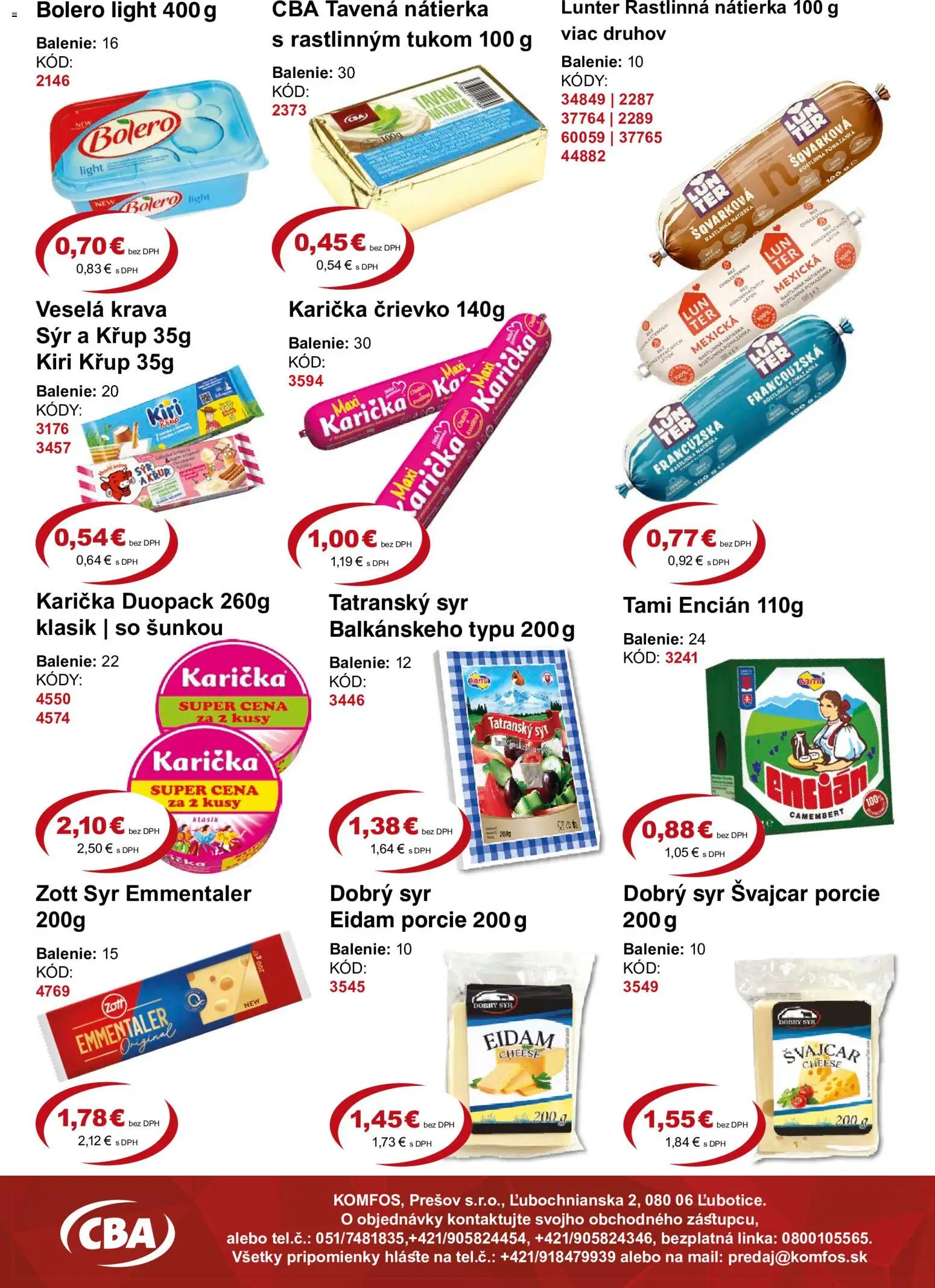 Nové CBA Komfos akcie – leták je platný od 18.09.2026 | Strana: 3 | Produkty: Syr, Nátierka, Encián, Camembert
