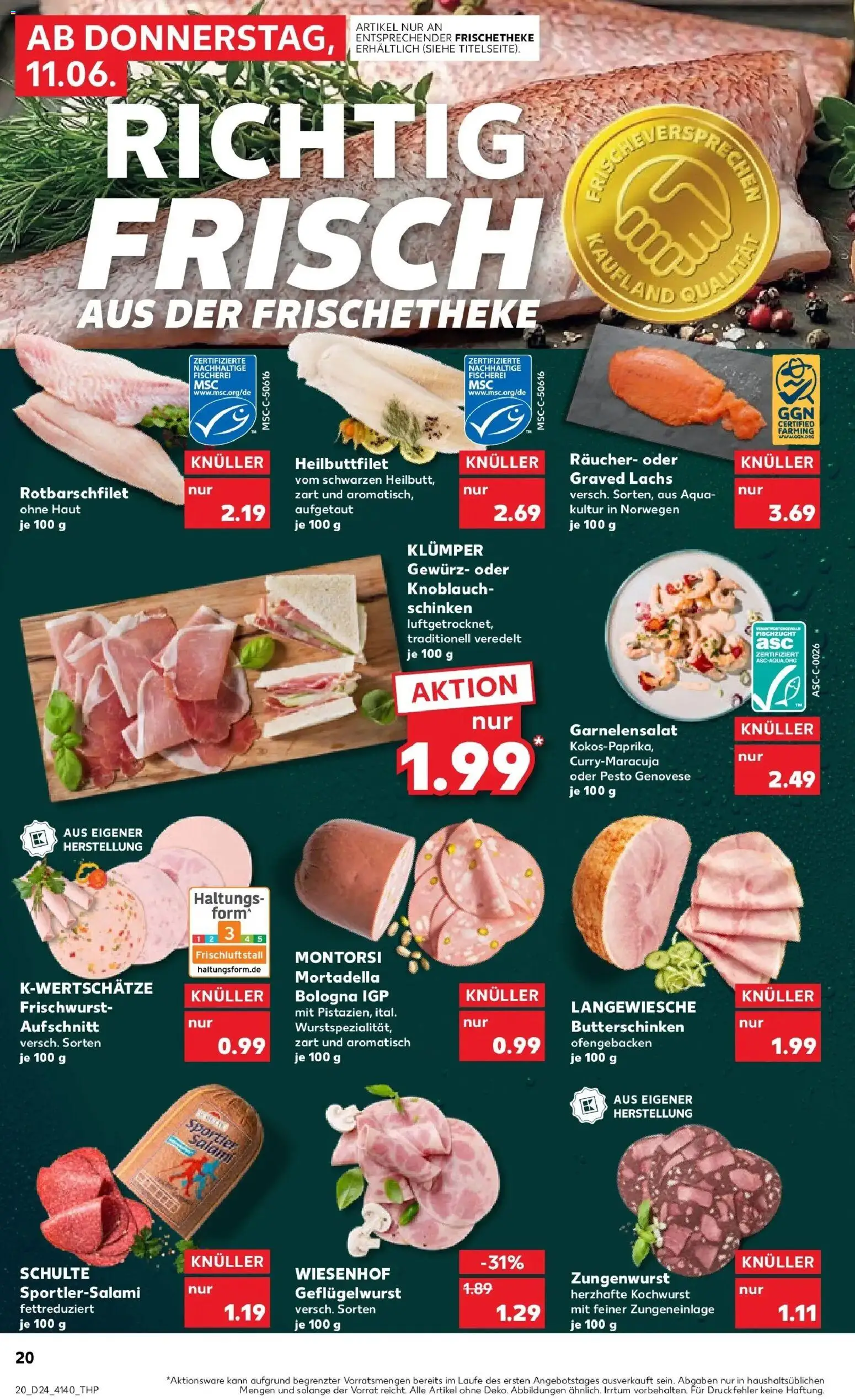 Kaufland Prospekt Konz – gültig ab 11.06.2026 | Seite: 20 | Produkte: Lachs, Knoblauch, Salami, Schinken