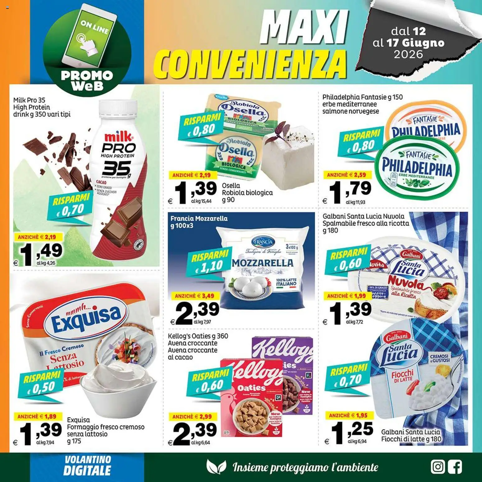 Volantino Elite Supermercati del 12.06.2026 | Pagina: 2 | Prodotti: Fiocchi, Mozzarella, Ricotta, Cacao