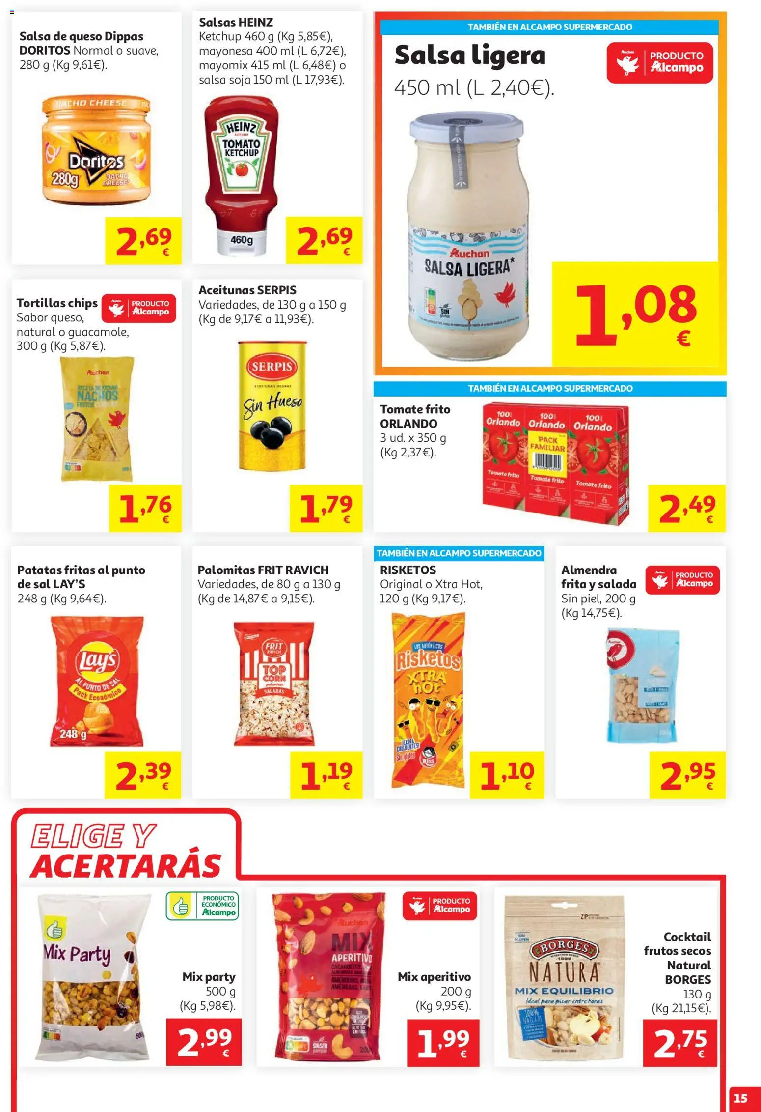 Alcampo HG Nacional Unico No Litoral │ válido desde el 29/07/2026 | Página: 15 | Productos: Καλτσάκια μισά, Queso, Frutos secos, Οθόνη προβολής