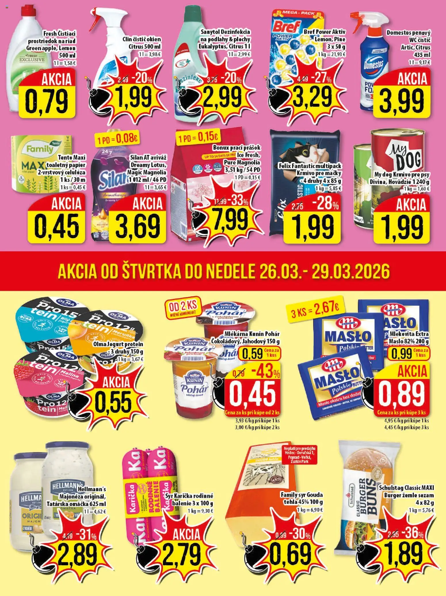 Nové Klas akcie – leták je platný od 23.03.2026 | Strana: 23 | Produkty: Čistič okien, Gouda, Protein, Wc