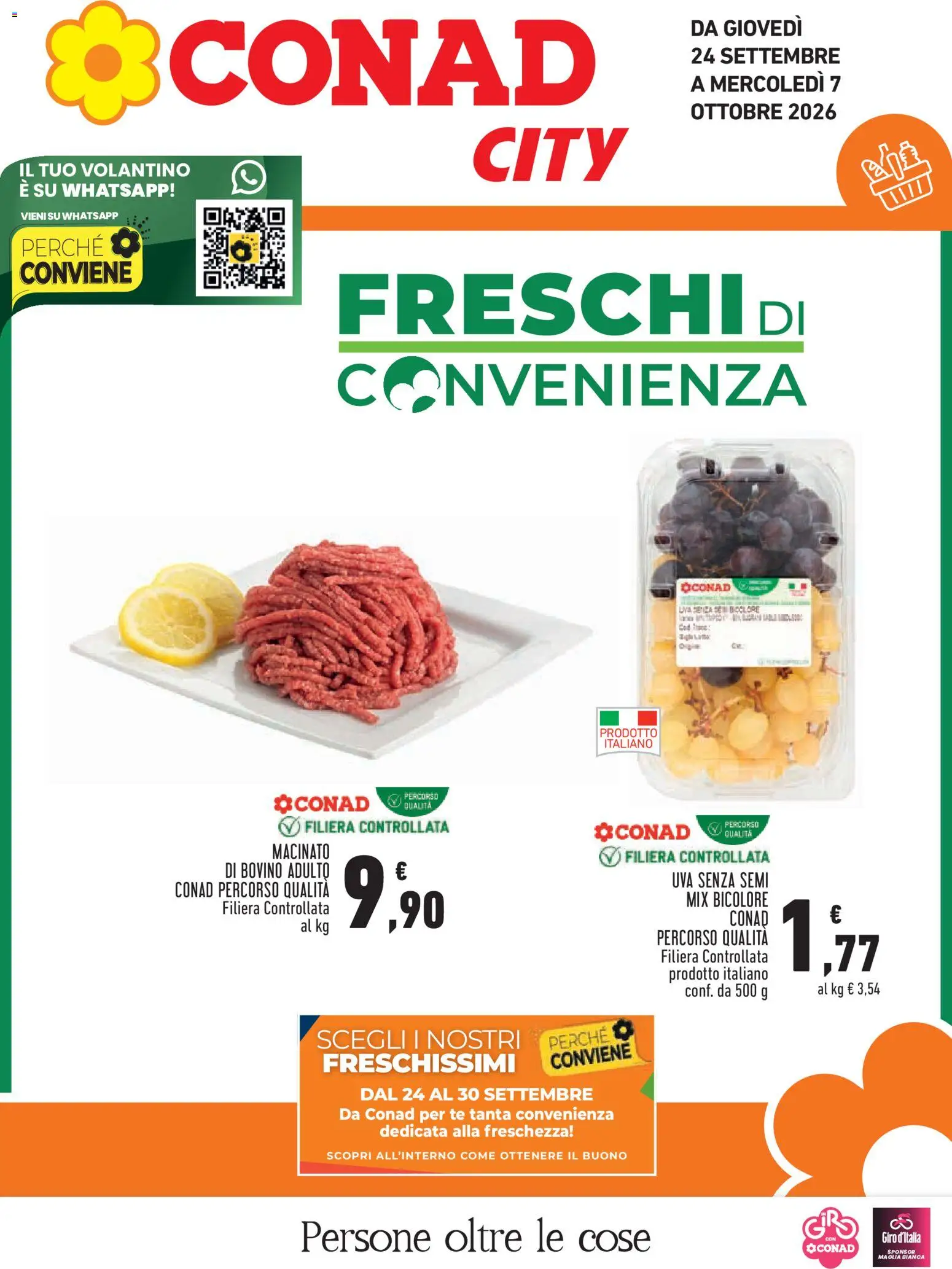 Volantino Conad del 24/09/2026 | Pagina: 1 | Prodotti: Bovino, Tè, Uva senza semi, Uva
