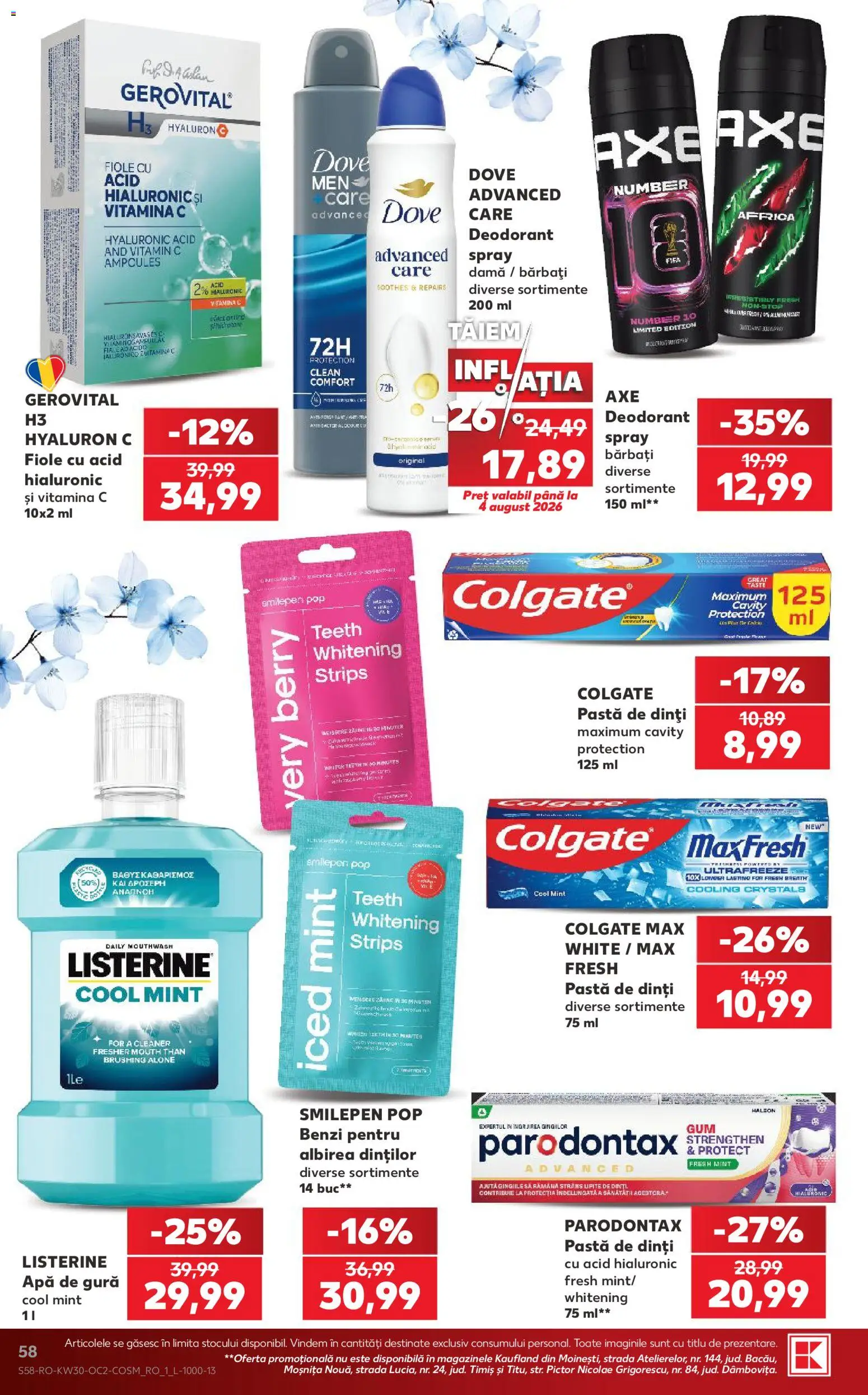 Noul catalog Kaufland – valabil de la 22.07.2026 | Pagină: 58 | Produse: Deodorant, Pastă de dinți, Apă de gură, Apă