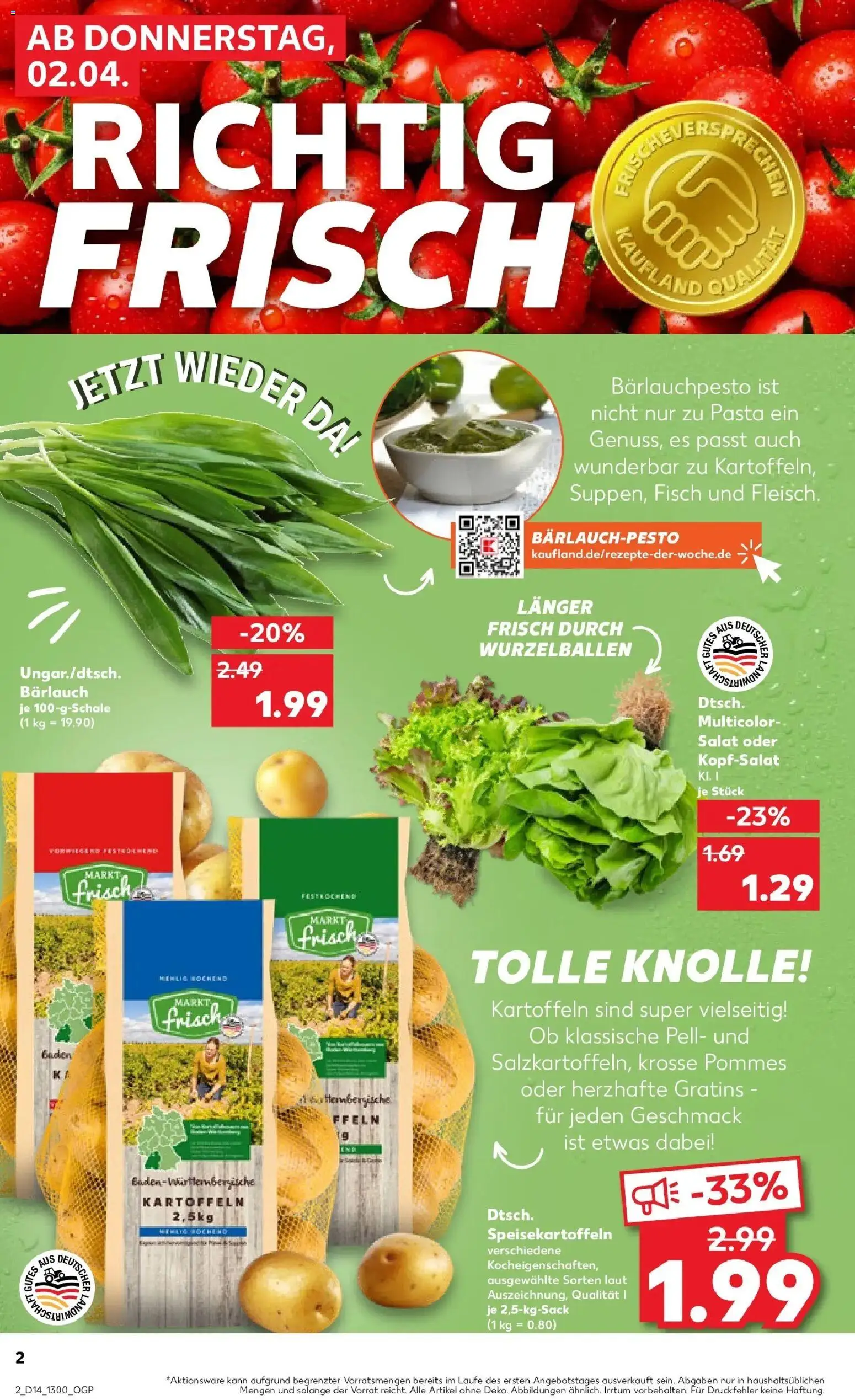 Kaufland Prospekt Bergkamen	 – gültig ab 02.04.2026 | Seite: 2 | Produkte: Pommes, Kartoffeln, Pasta, Salat
