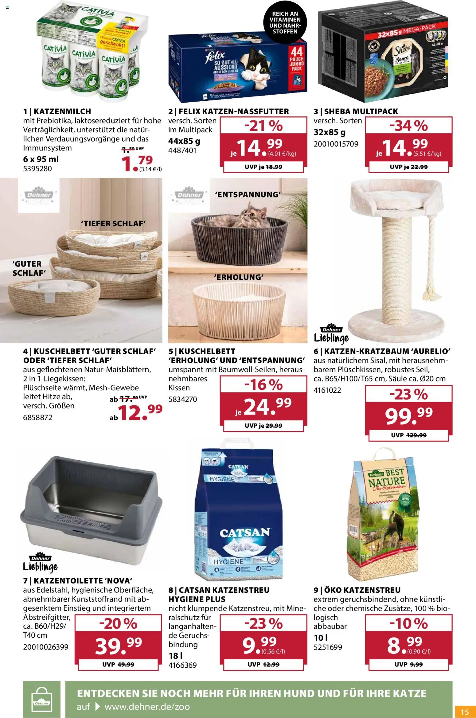Dehner Prospekt – gültig ab 10.06.2026 | Seite: 15 | Produkte: Catsan, Sheba, Kissen