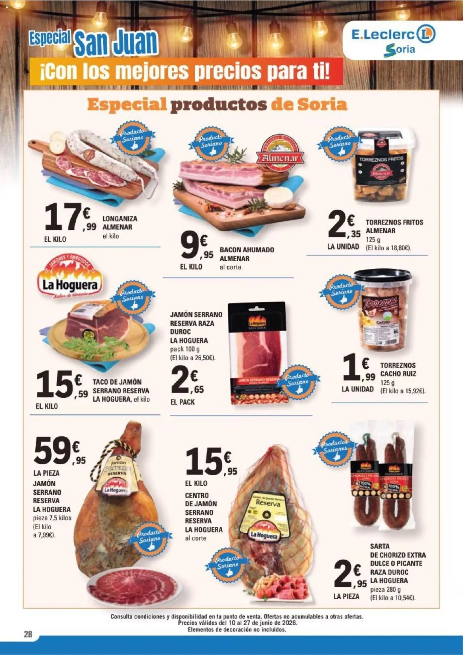 E.Leclerc Soria │ válido desde el 10.06.2026 | Página: 28 | Productos: Jamón serrano, Jamón, Longaniza