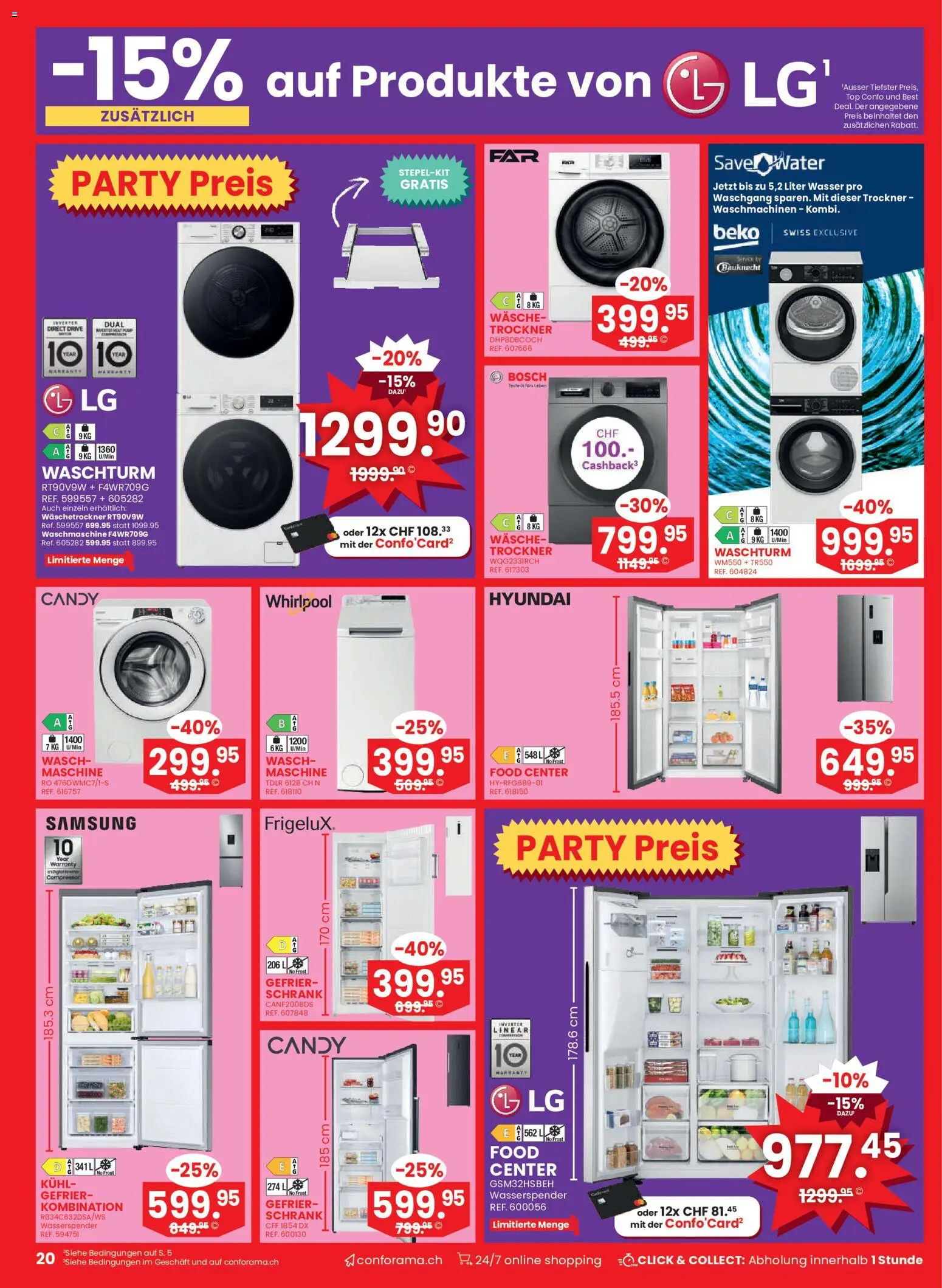 Conforama aktionen – gültig ab 26.08.2026 | Seite: 20 | Produkte: Schrank, Samsung, Trockner, LG