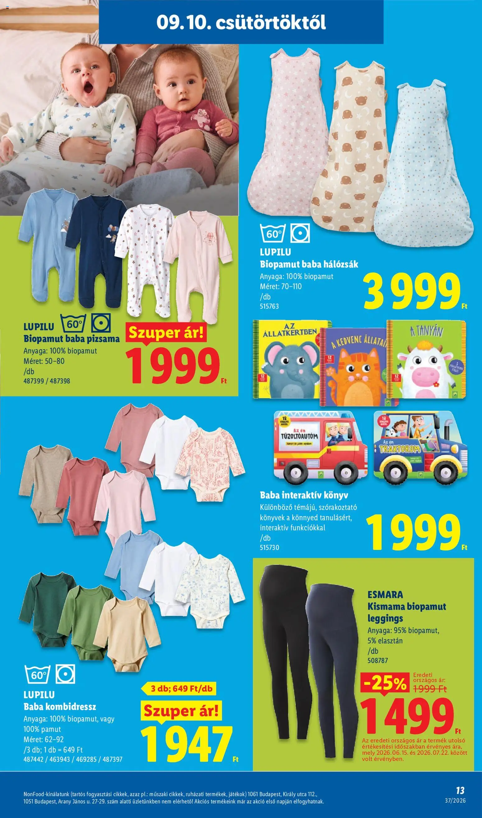 Lidl akciós ujság - amely érvényes a következő dátumtól: 2026.09.10. | Oldal: 13 | Termékek: Könyv, Baba, Pizsama, Leggings