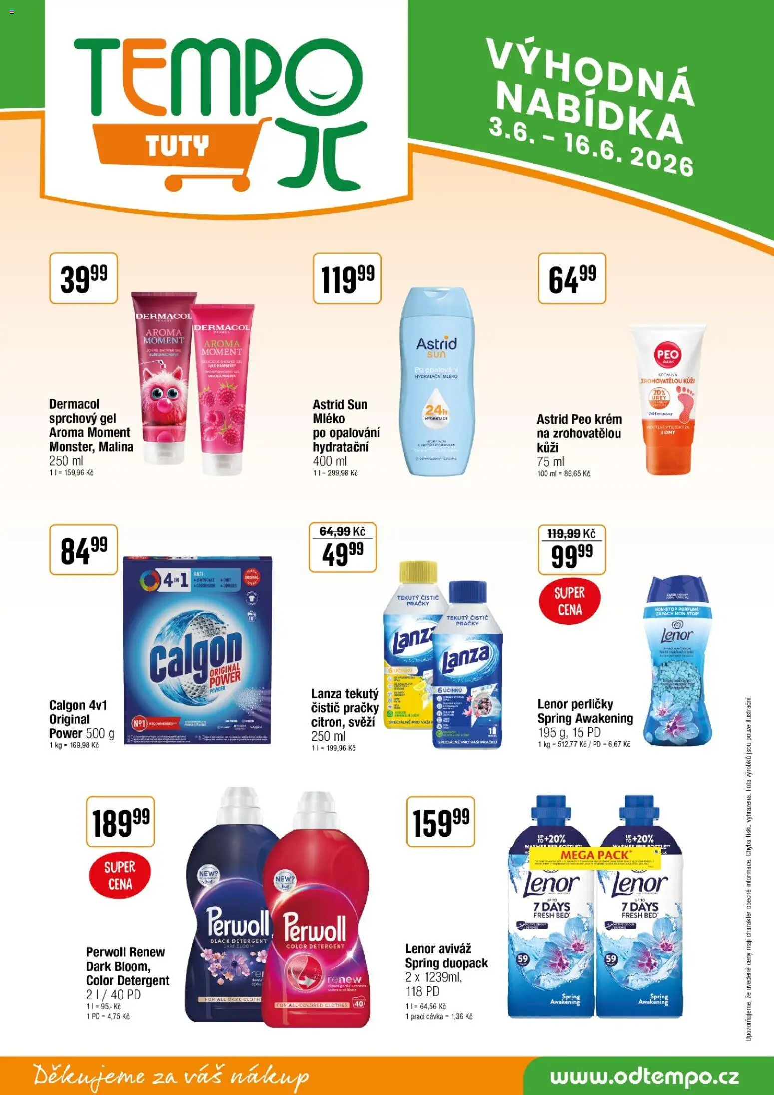 Tempo leták - Tuty od 03.06.2026 | Strana: 14 | Produkty: Sprchový gel, Mléko, Krém, Pračky