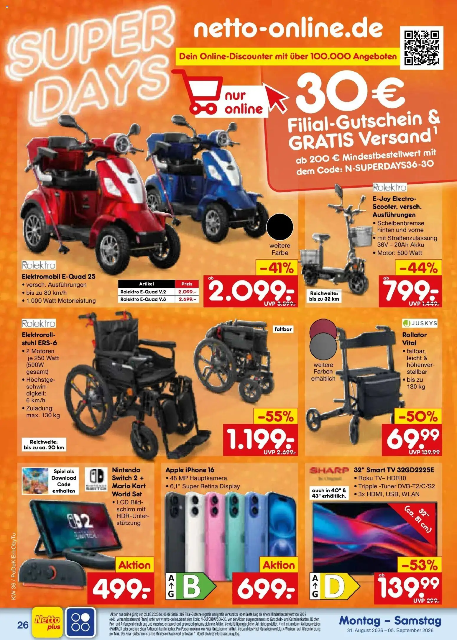 Netto Marken-Discount Prospekt Thierhaupten (ab 31.08.2026) » Angebote | Seite: 36 | Produkte: Stuhl, Smart TV, Apple, TV