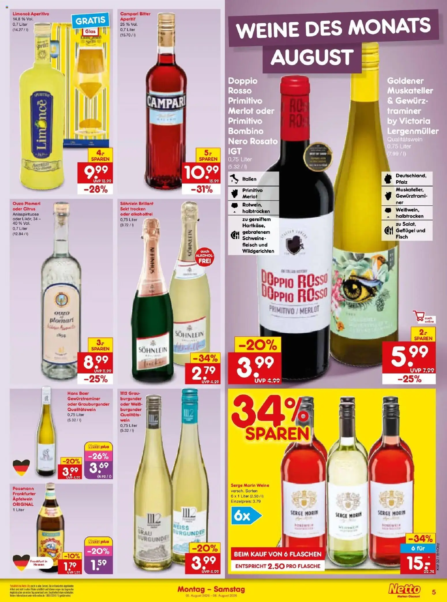 Netto Marken-Discount Prospekt Velden – gültig ab 03.08.2026 | Seite: 9 | Produkte: Ouzo, Merlot, Fisch, Wein
