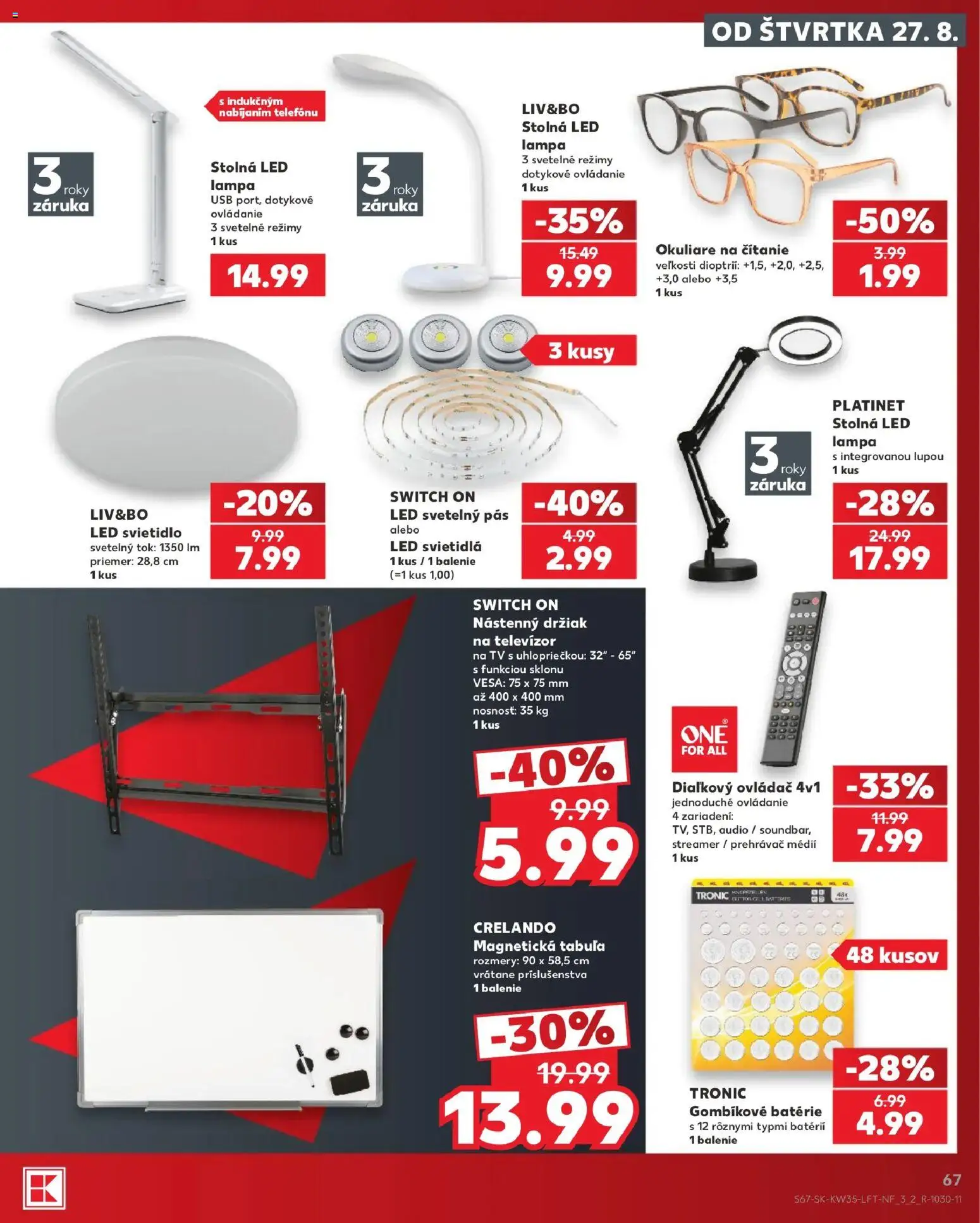 Nové Kaufland akcie – leták je platný od 27.08.2026 | Strana: 67 | Produkty: Pás, Tv, Svietidlá, Led svietidla
