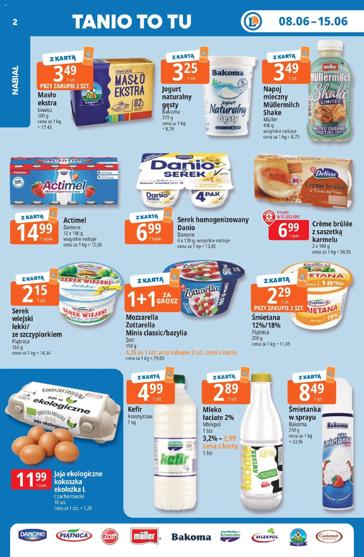 E.Leclerc gazetka - Radom od 08.06.2026 | Strona: 2 | Produkty: Serek homogenizowany, Mleko, Jogurt, Śmietana