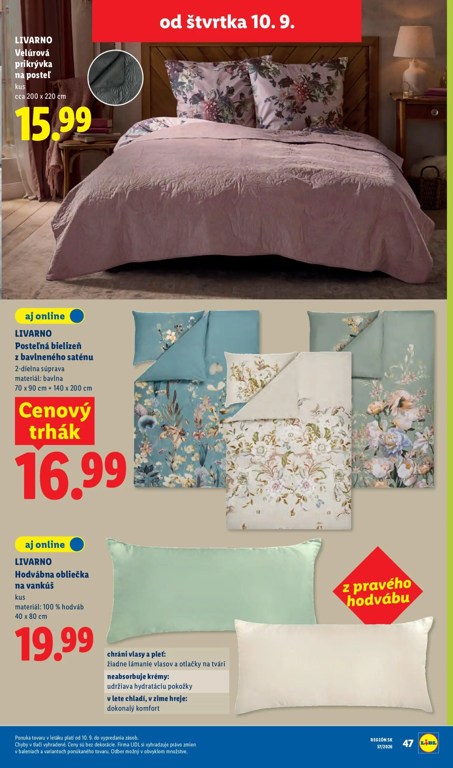 Nové Lidl akcie – leták je platný od 07.09.2026 | Strana: 83 | Produkty: Posteľ, Vankúš