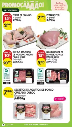 Pré-visualização Pingo Doce Poupe este Fim de Semana válido de 04/09/2026 | Página: 4 | Produtos: Peito de peru, Lagartos de porco, Hambúrguer, Bife
