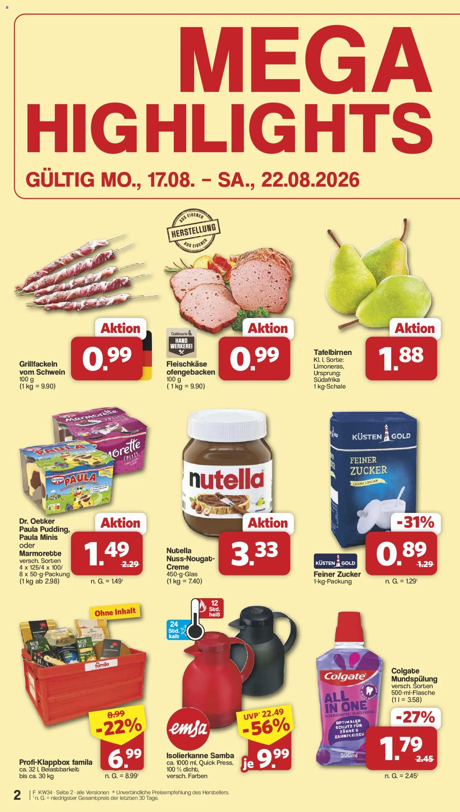 Famila Nordwest Prospekt – gültig ab 17.08.2026 | Seite: 2 | Produkte: Creme, Nutella, Zucker