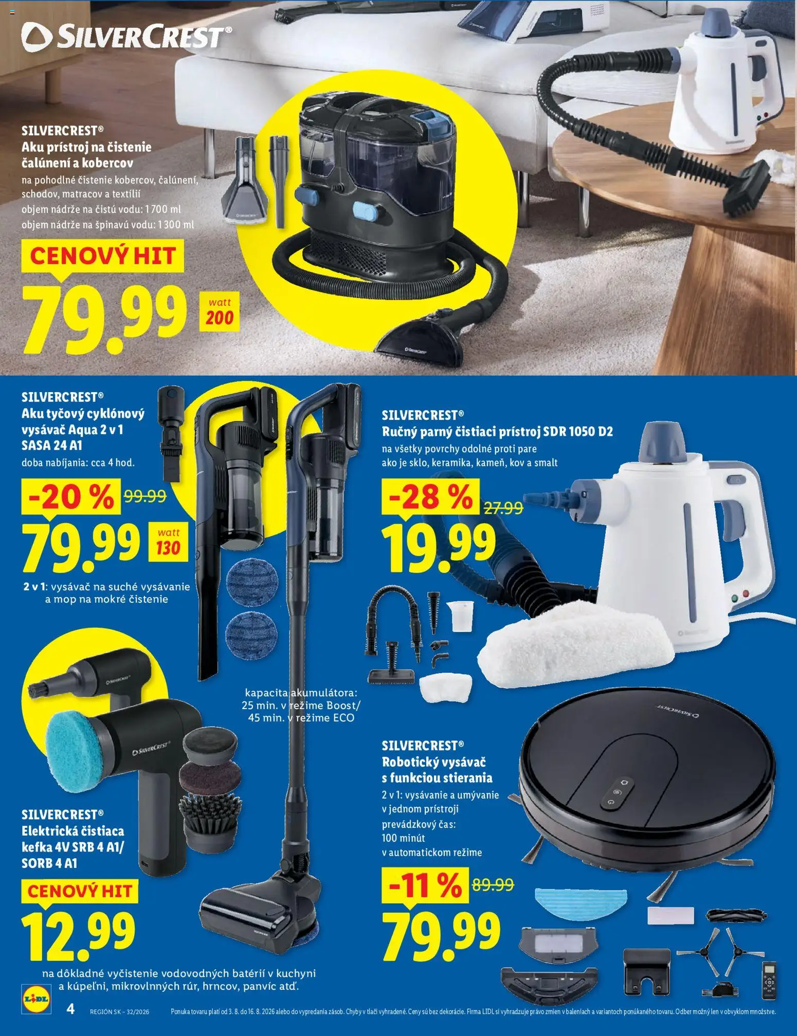 Nové Lidl akcie – leták je platný od 03.08.2026 | Strana: 4 | Produkty: Robotický vysávač, Aku, Vysávač