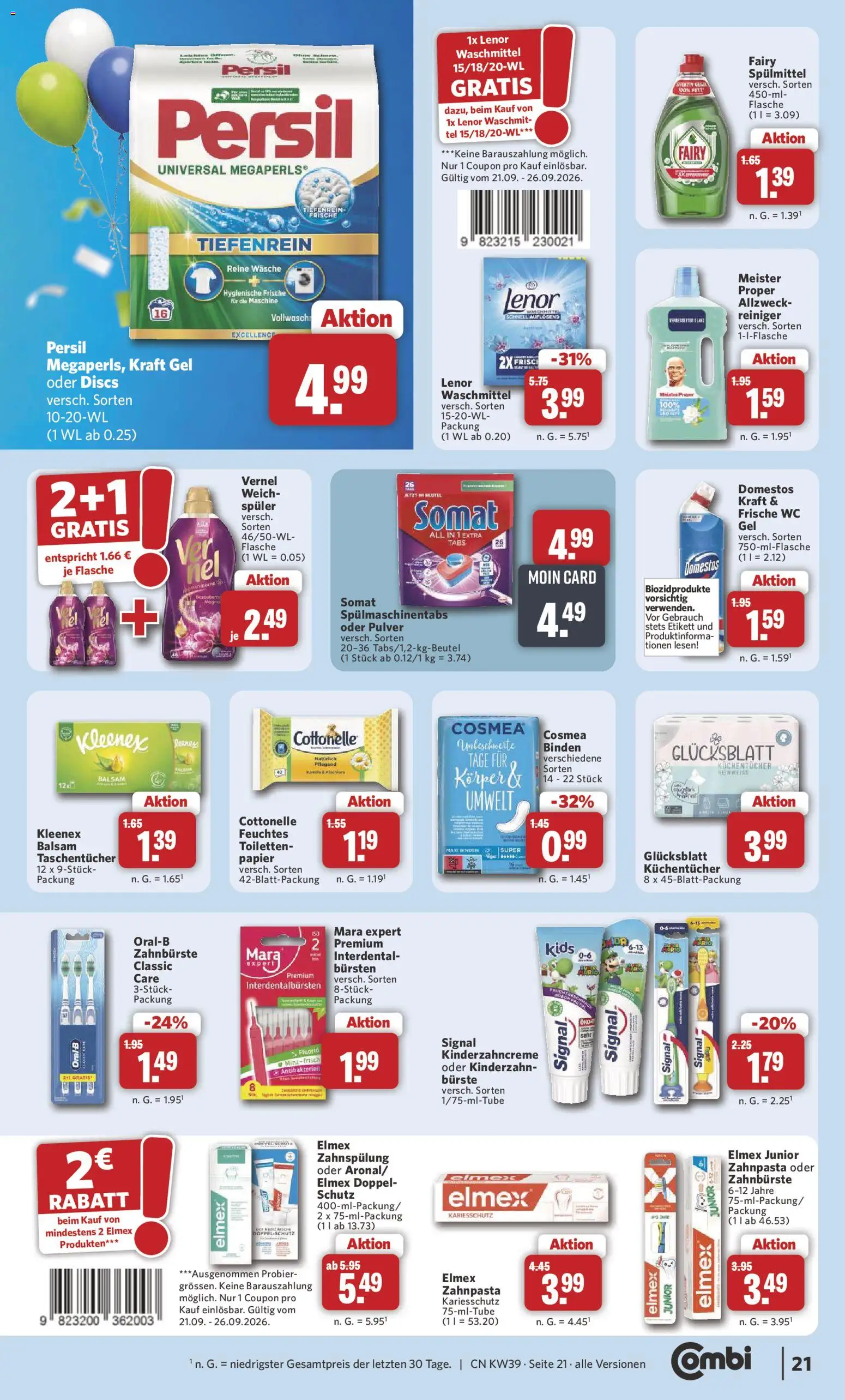 Combi Prospekt – gültig ab 21.09.2026 | Seite: 23 | Produkte: Taschentücher, Spülmaschinentabs, Vernel, Persil
