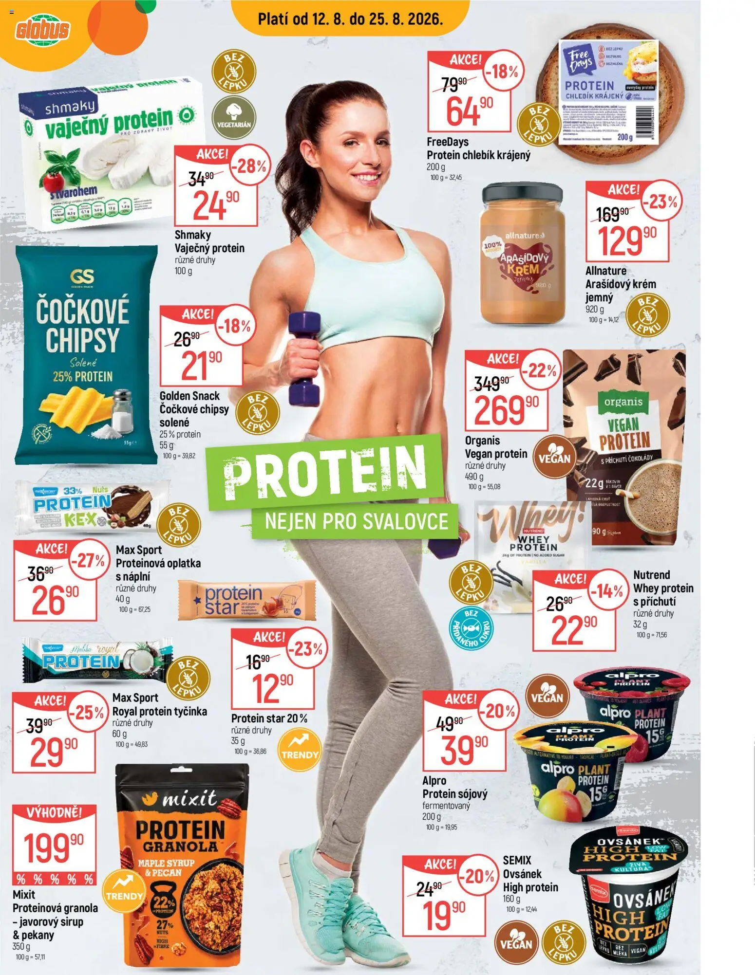 Globus leták - Protein od 12.08.2026 | Strana: 1 | Produkty: Vegan, Globus, Krém, Protein