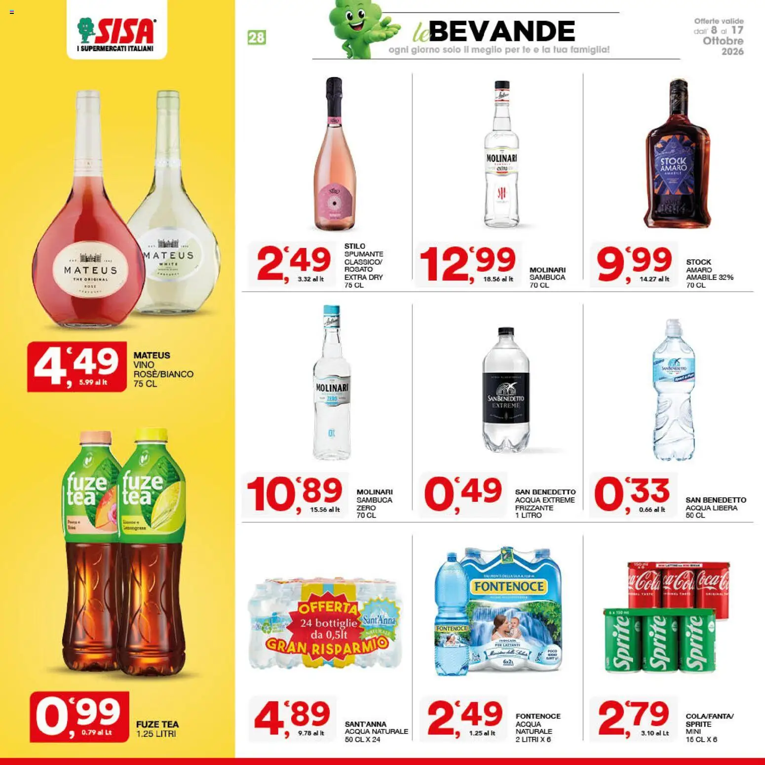 Volantino SISA del 08/10/2026 | Pagina: 28 | Prodotti: Tè, Vino, The, Acqua naturale
