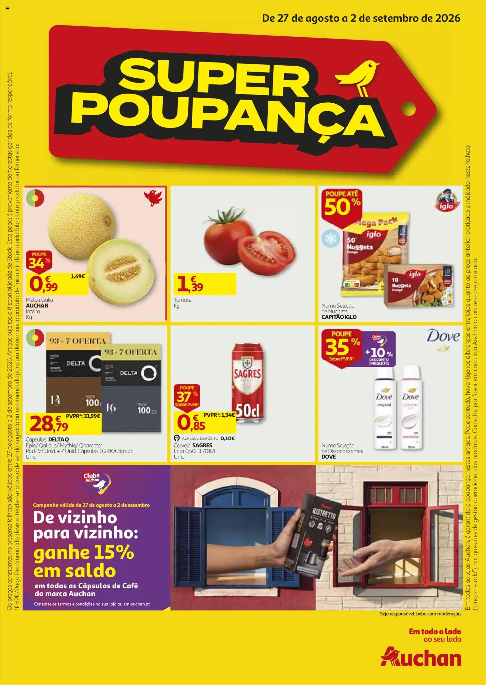 Auchan folheto │ válido de 27/08/2026 | Página: 1 | Produtos: Delta q, Capitão iglo, Cápsulas, Café