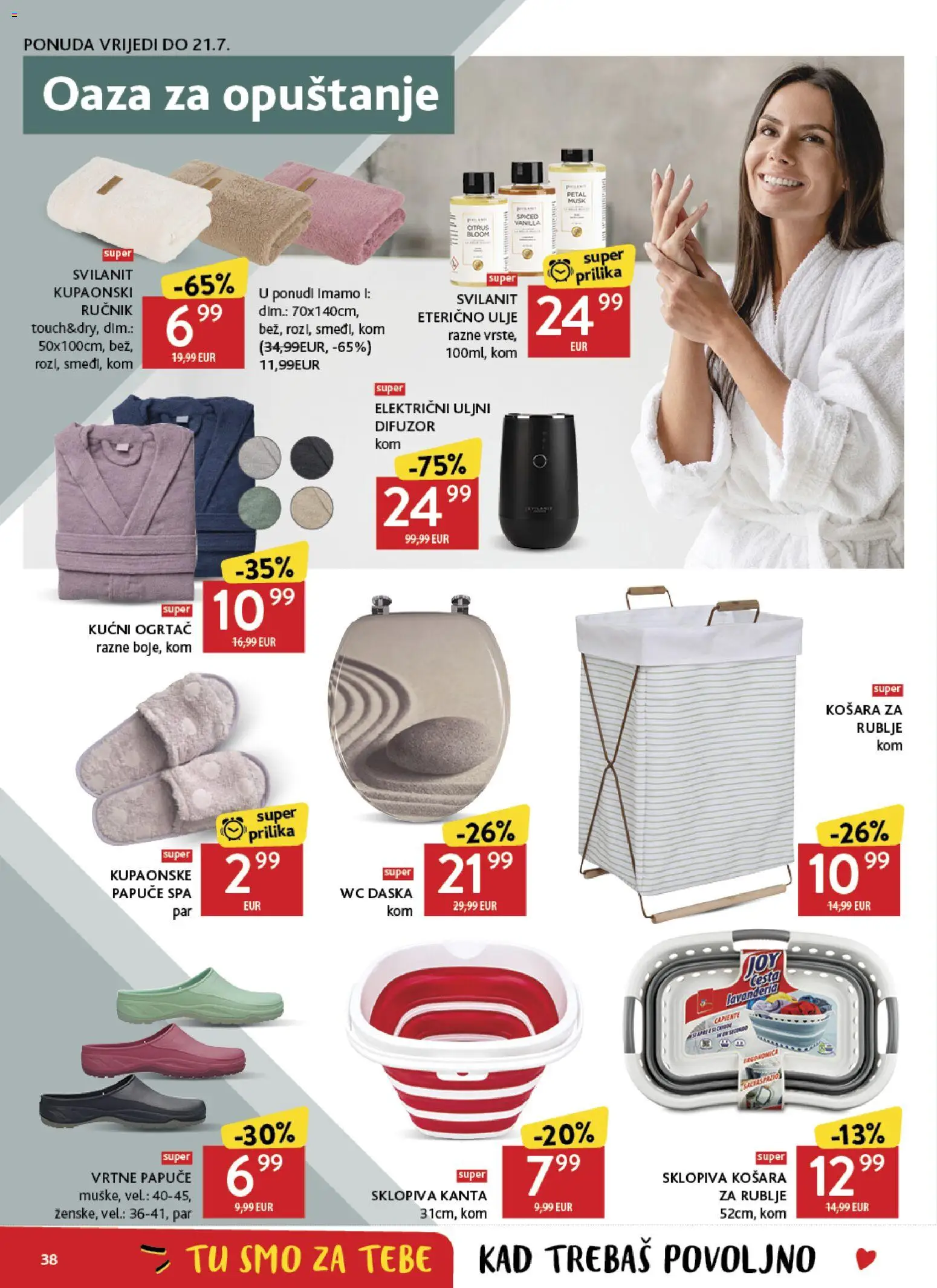 Konzum katalog | vrijedi od 08.07.2026 | Stranica: 38 | Proizvodi: Košara, WC daska, Papuče, Kućni ogrtač