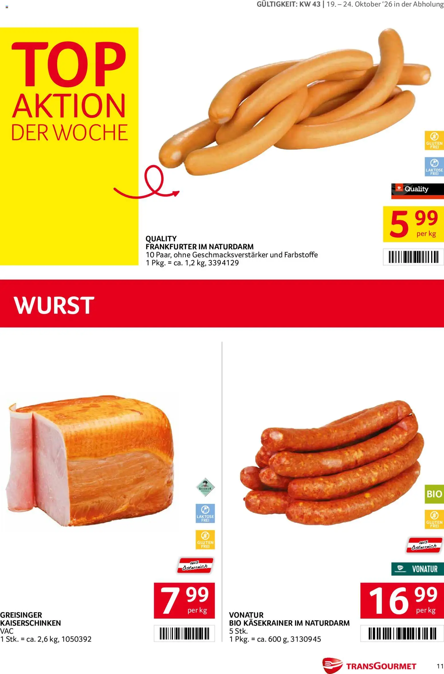 Transgourmet Broschüre gültig ab 19.10.2026 | Seite: 11 | Produkte: Wurst