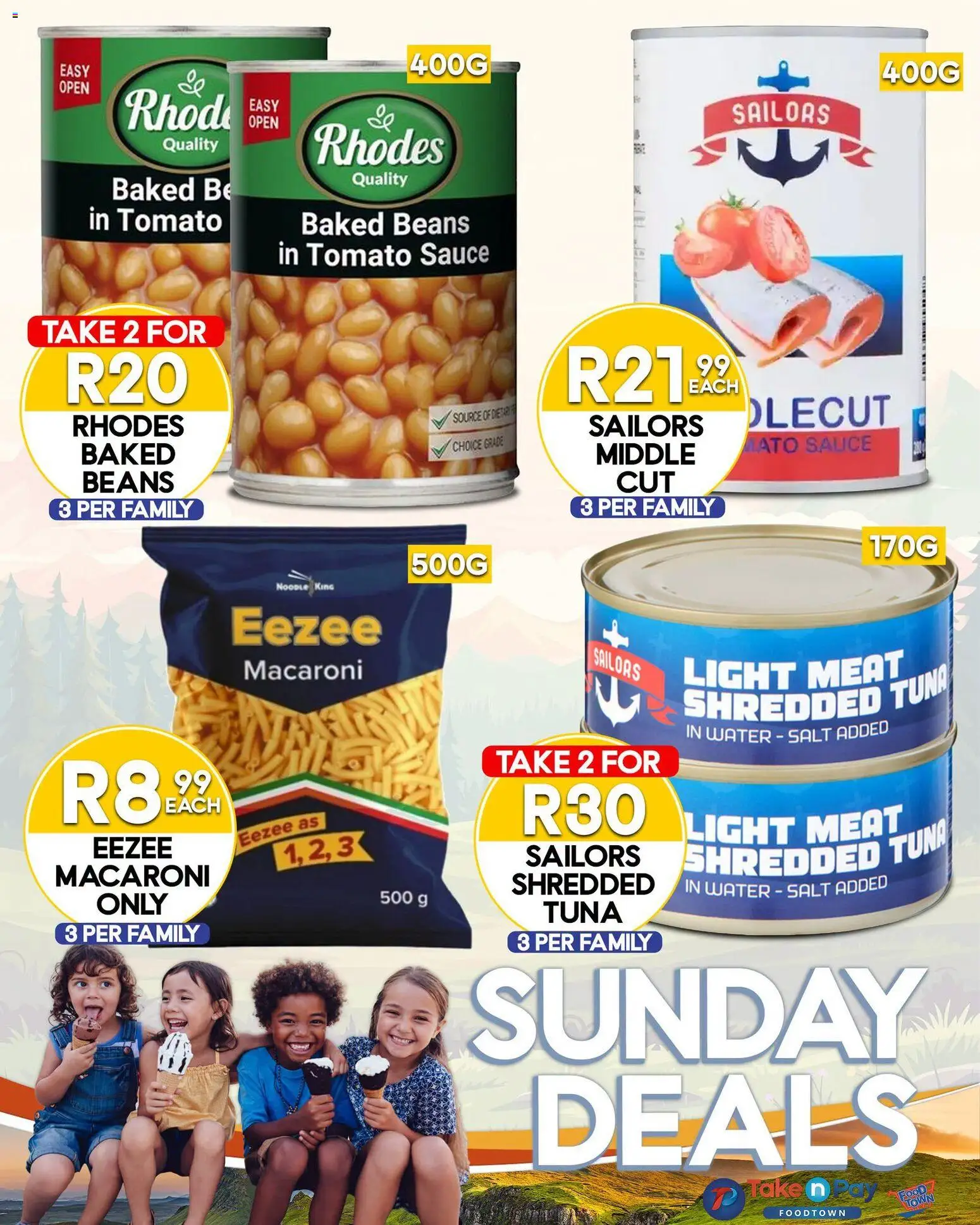 New Take n Pay catalogue – valid from 19/07/2026 | Page: 7 | Products: Tuna, Baked beans, Light, Water