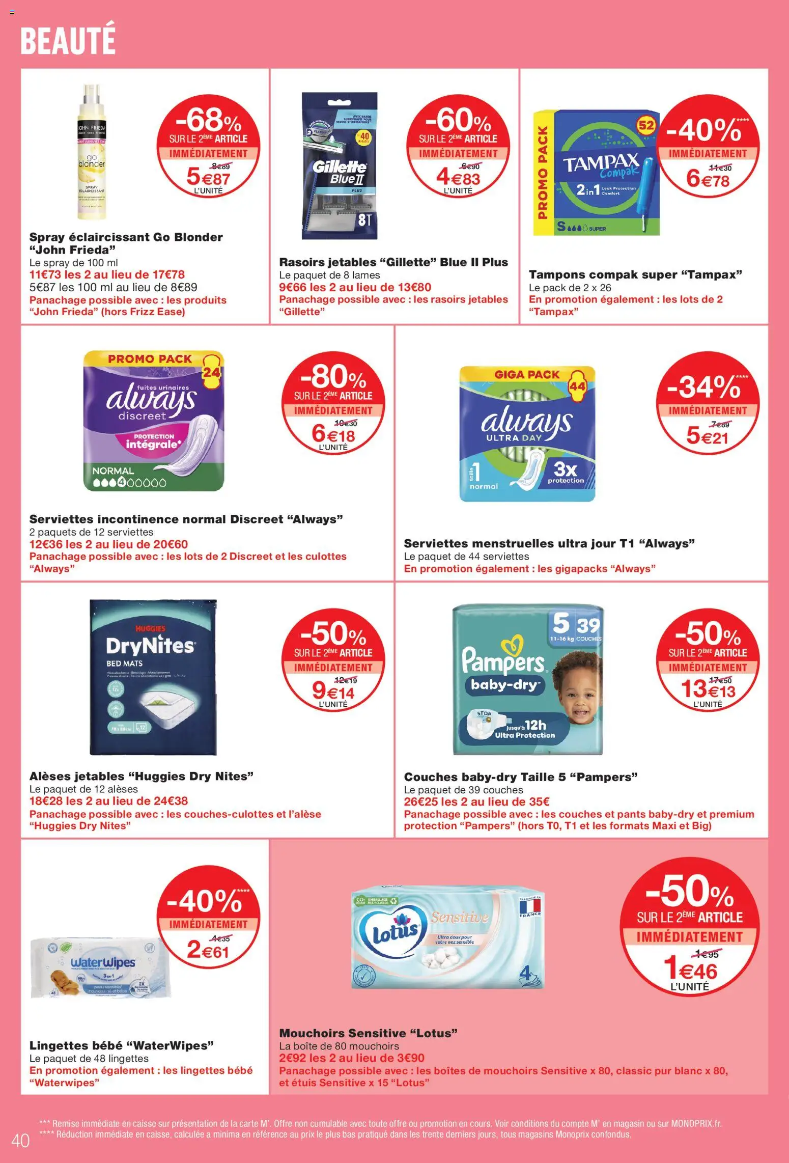 {H1} | Page: 40 | Produits: Couches, Pampers, Tampons, Mouchoirs
