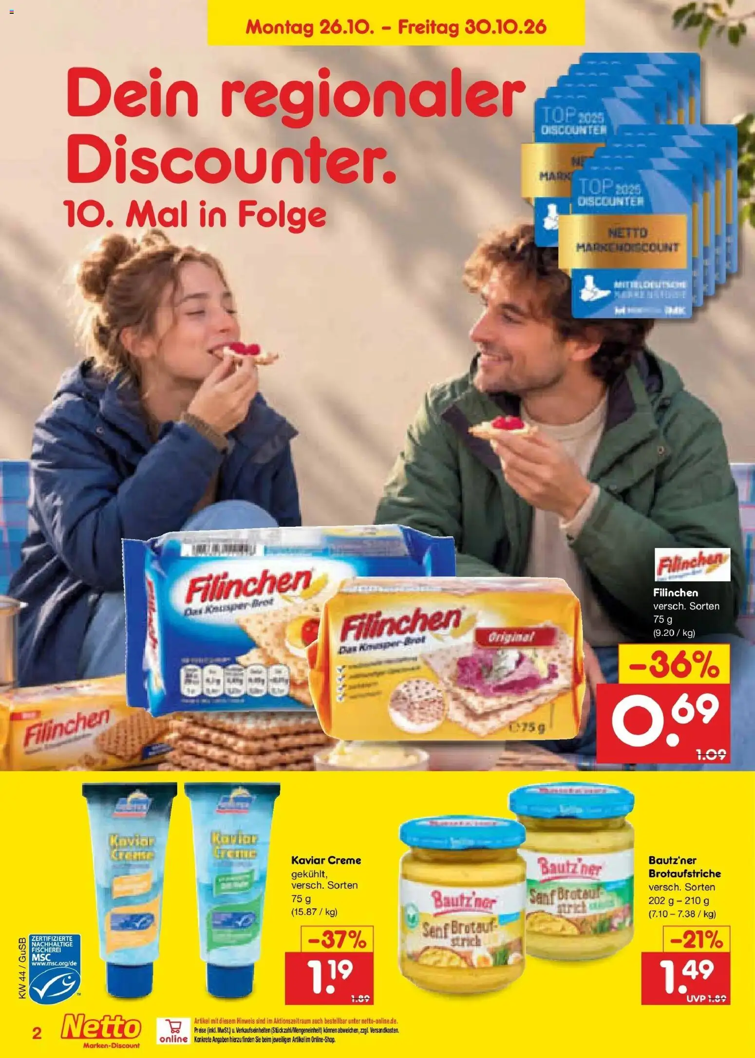 Netto Marken-Discount Prospekt Machern – gültig ab 26.10.2026 | Seite: 2 | Produkte: Top, Creme, Brot