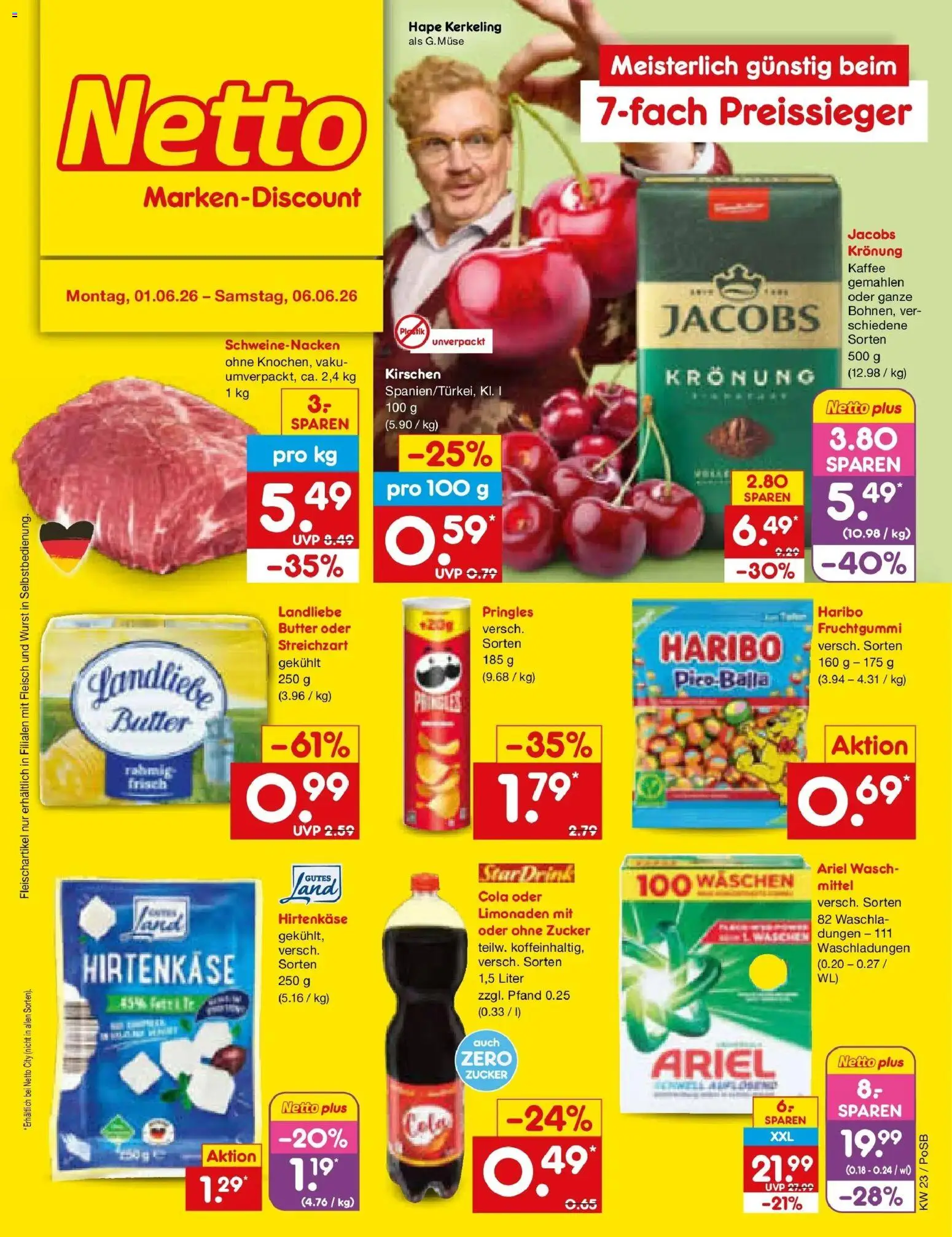 Netto Marken-Discount Prospekt Regensburg – gültig ab 01.06.2026 | Seite: 1 | Produkte: Haribo, Butter, Schweinenacken, Fleisch