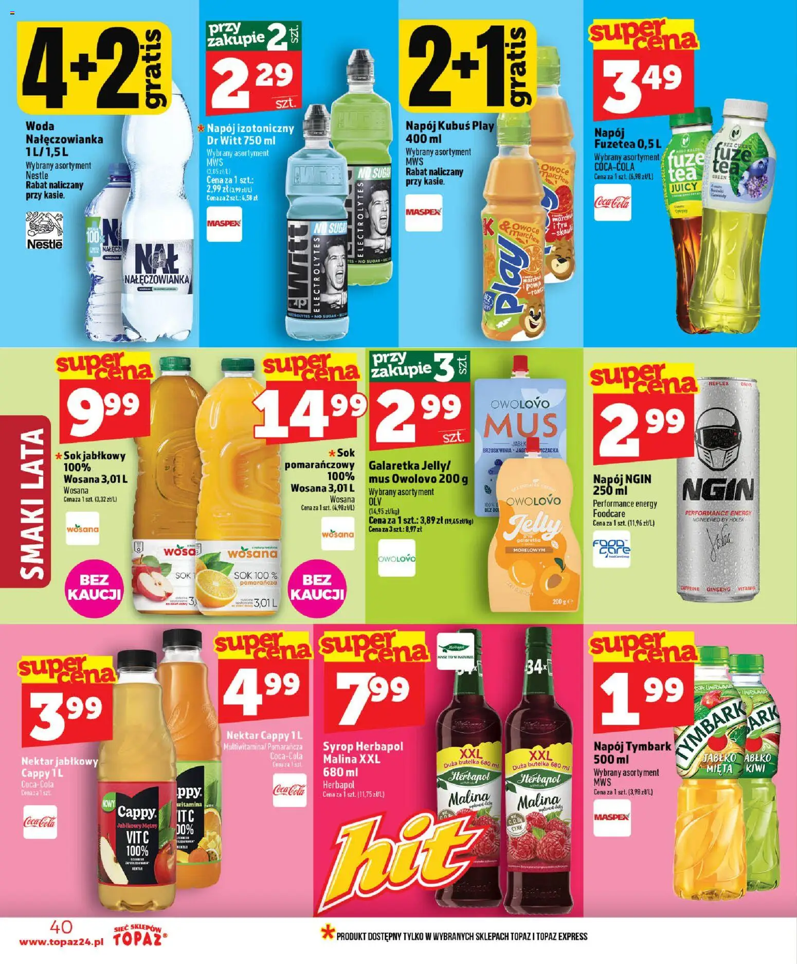 Topaz gazetka od 02.07.2026 | Strona: 40 | Produkty: Malina, Sok jabłkowy, Mięta, Woda