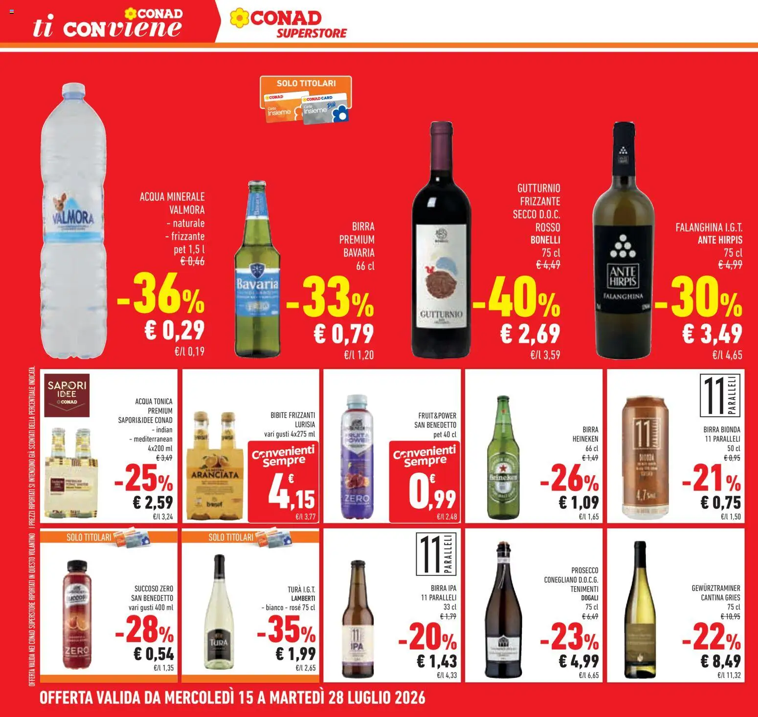Volantino Conad del 15/07/2026 | Pagina: 24 | Prodotti: Birra, Prosecco, Acqua minerale, Heineken