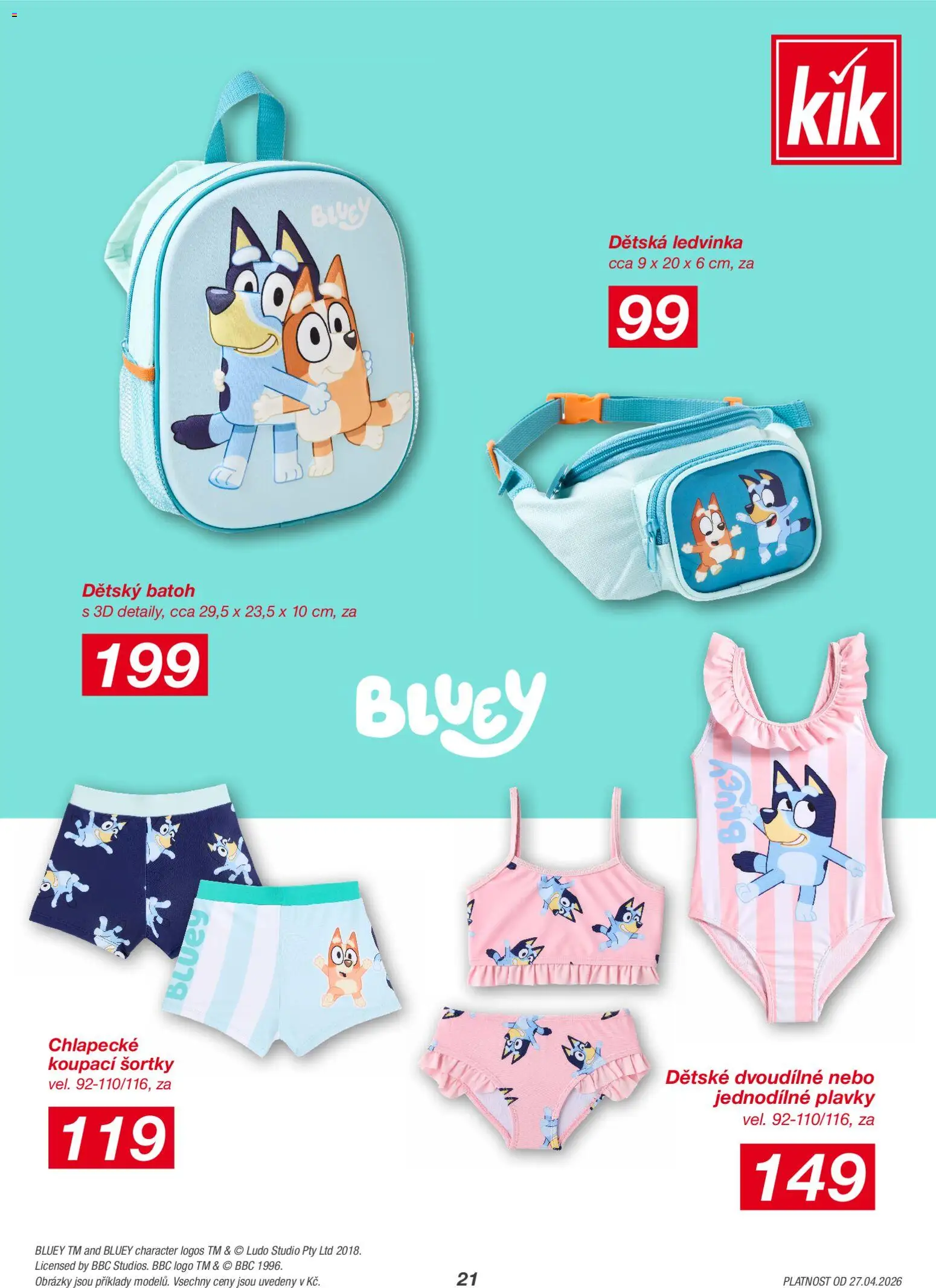 Kik leták od 27.04.2026 | Strana: 21 | Produkty: Plavky, Ledvinka, Batoh