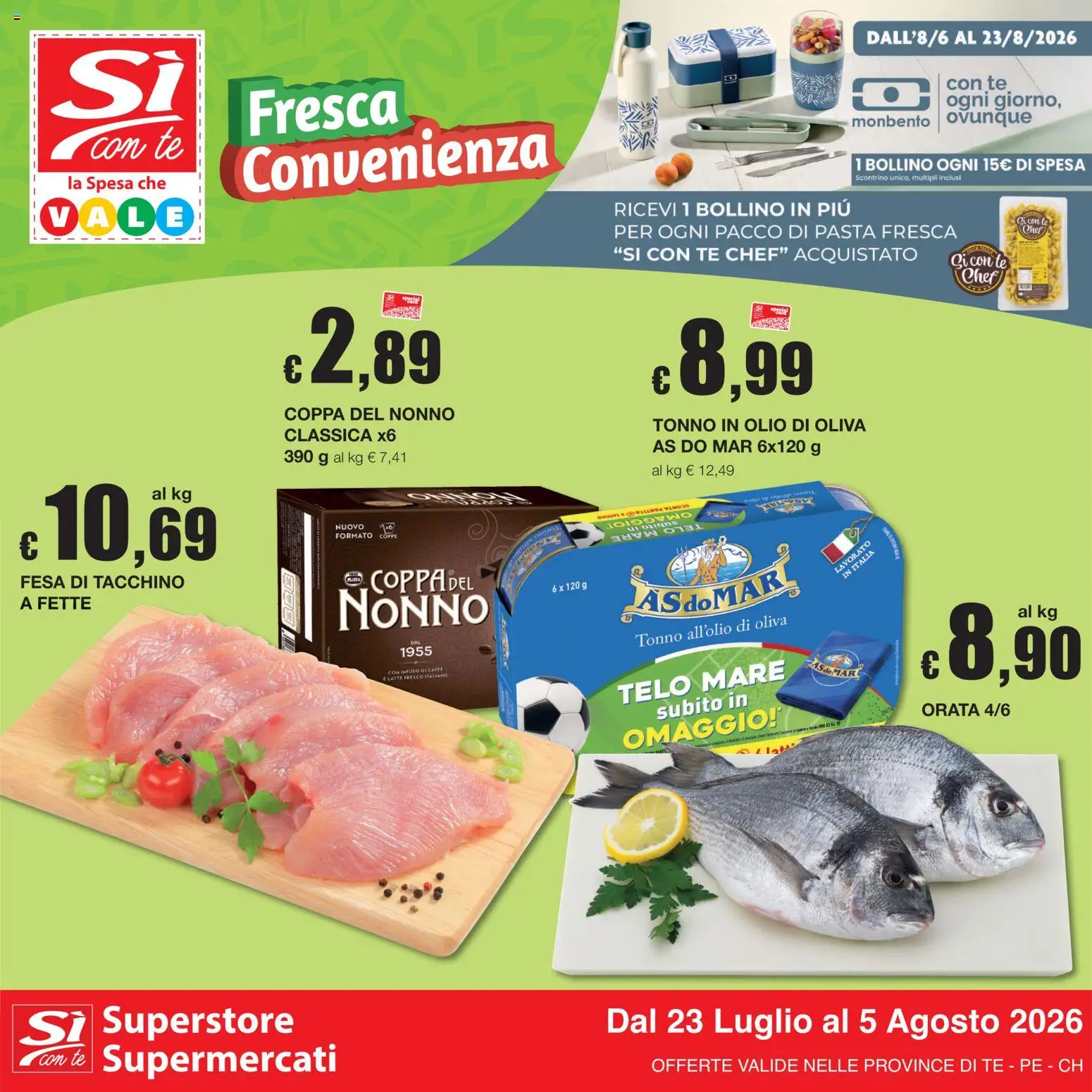 Volantino Sì con Te del 23/07/2026 | Pagina: 1 | Prodotti: Latte, Olio, Tonno, Olio di Oliva