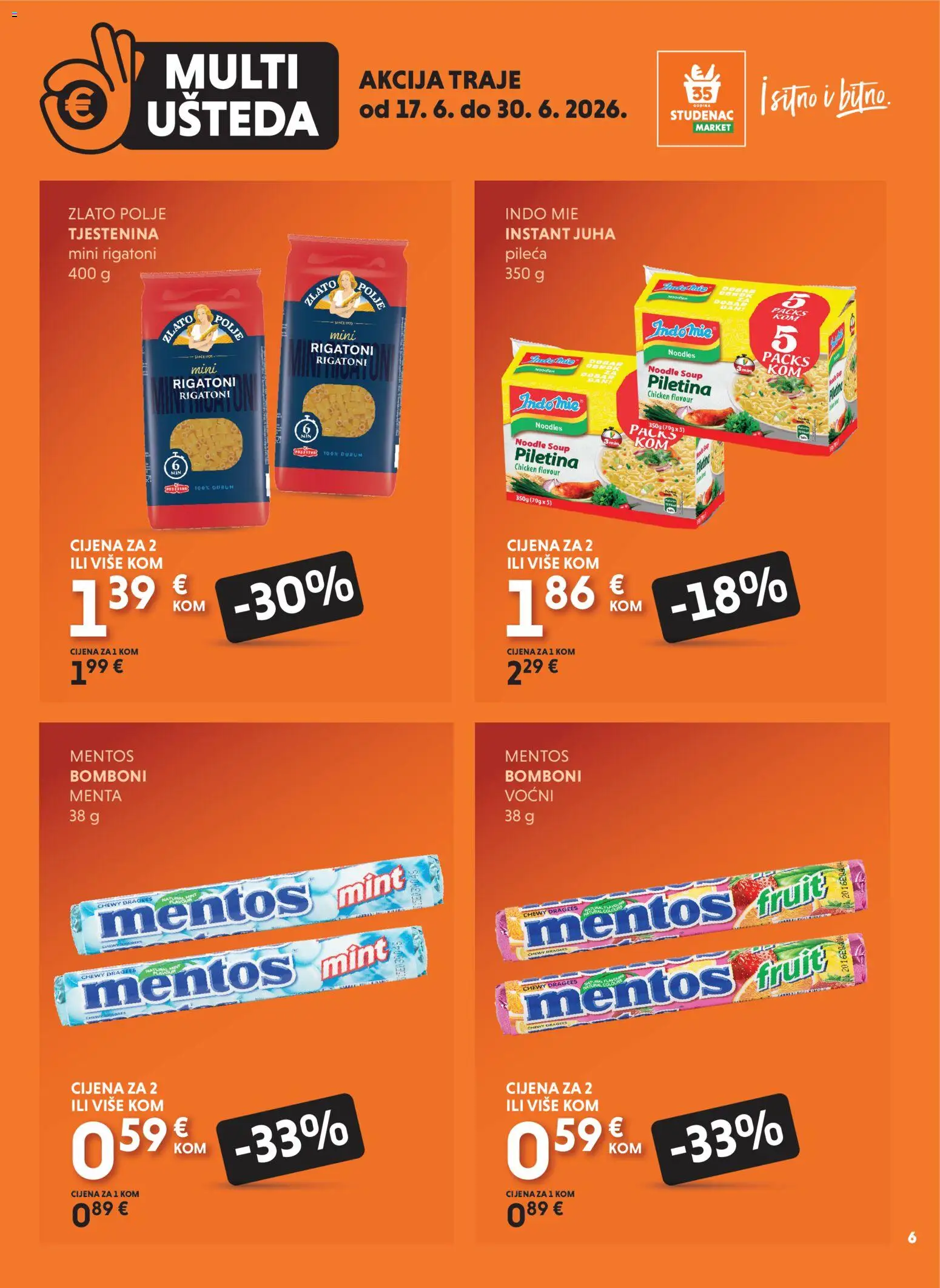 Studenac katalog | vrijedi od 17.06.2026 | Stranica: 6 | Proizvodi: Bomboni, Tjestenina, Juha, Noodle