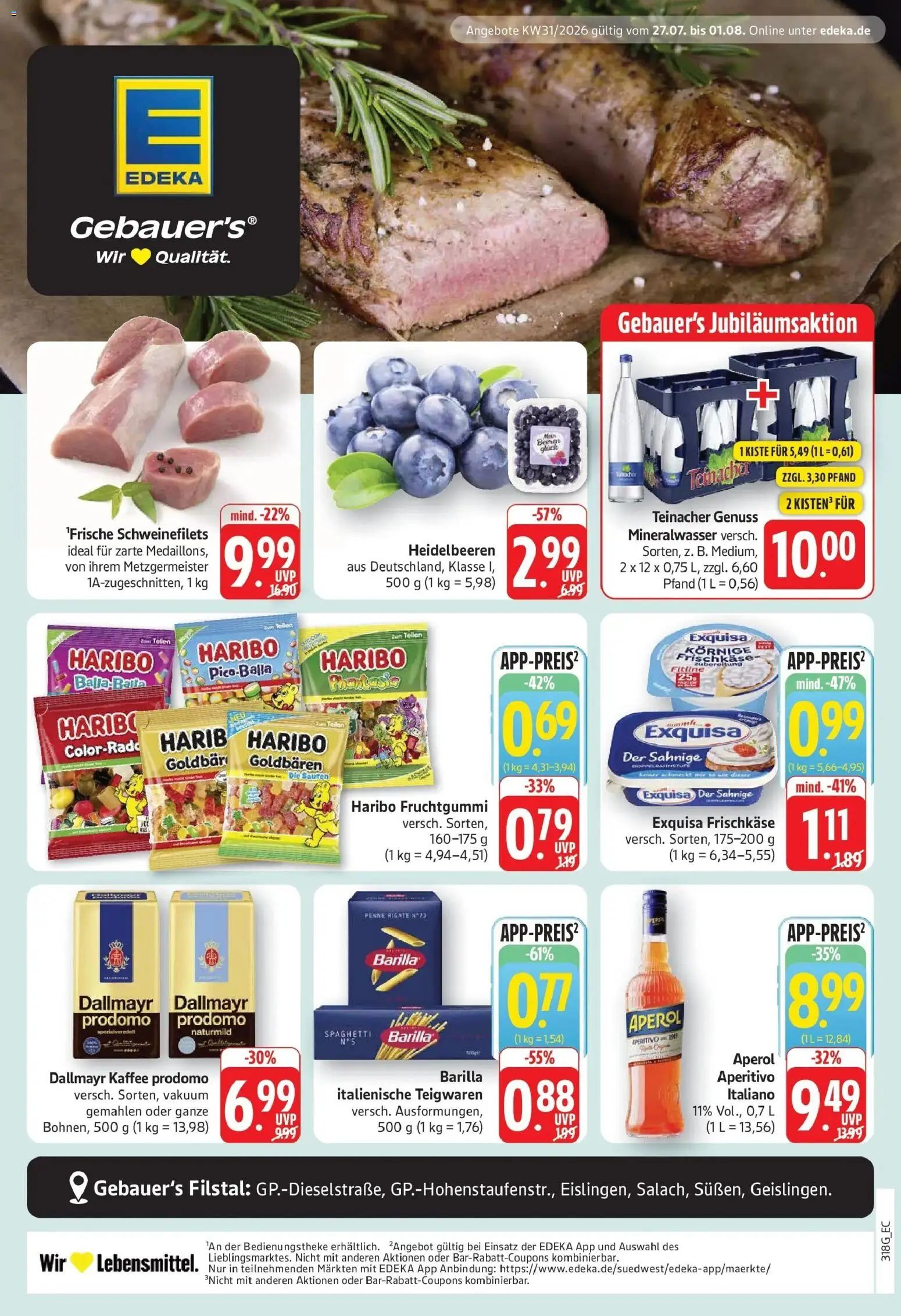 Edeka Prospekt Göppingen – gültig ab 27.07.2026 | Seite: 1 | Produkte: Heidelbeeren, Exquisa, Aperol, Dallmayr prodomo
