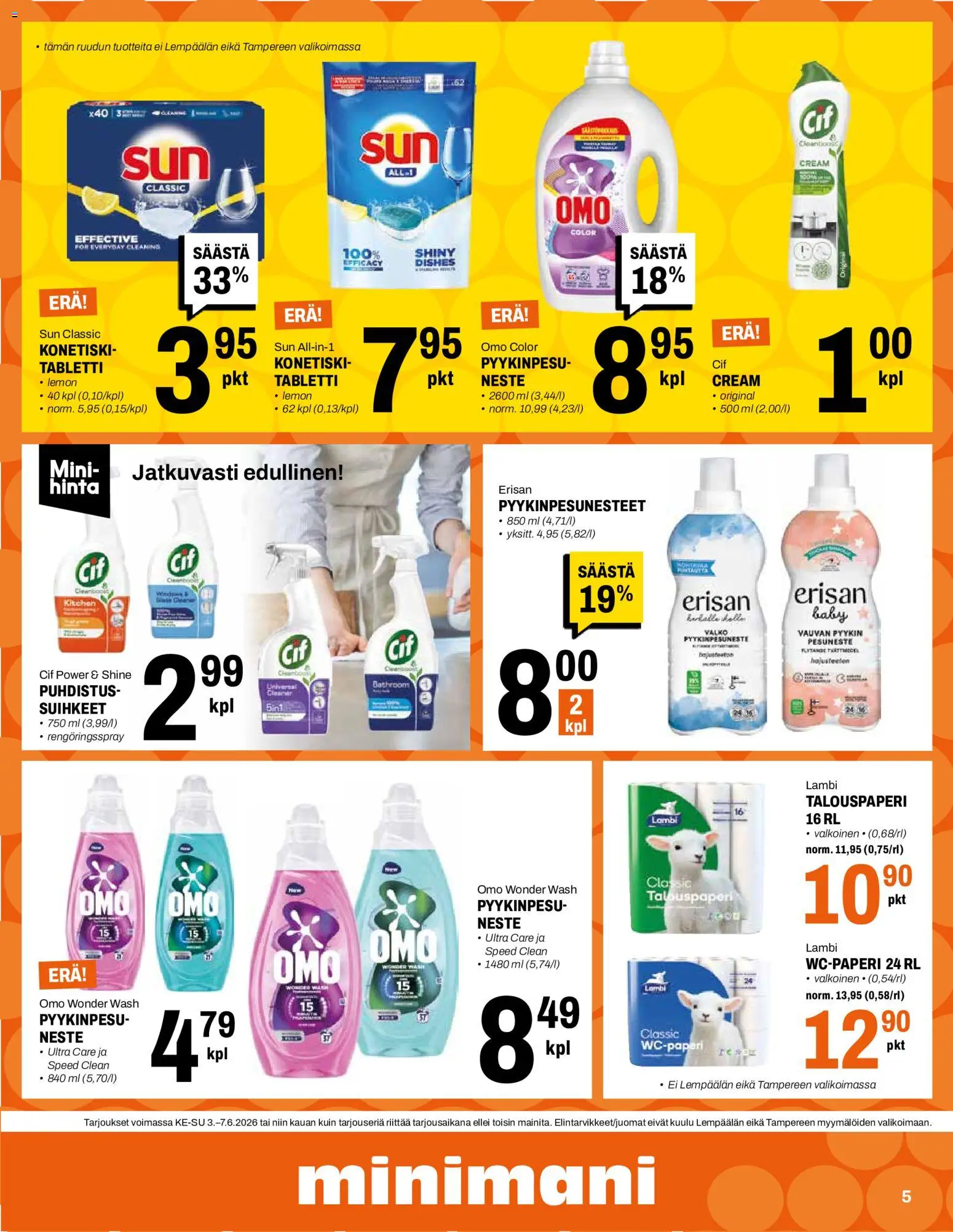 Minimani tarjoukset – voimassa 03.06.2026 alkaen | Sivu: 5 | Tuotteet: Pesuneste, Tabletti