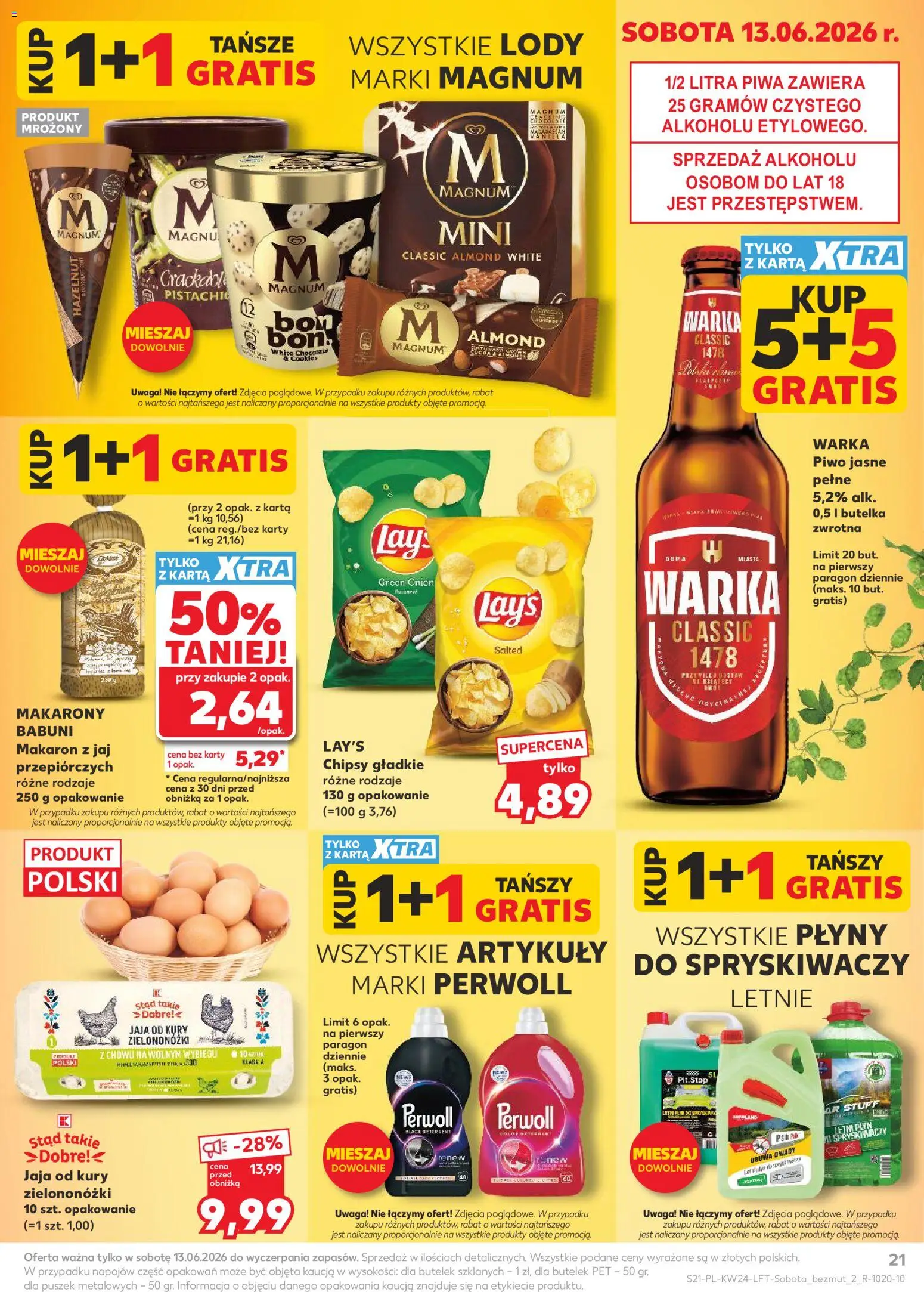 Kaufland Polsko leták od 11.06.2026 | Strana: 21 | Produkty: Magnum, Chipsy, Karty, Makarony