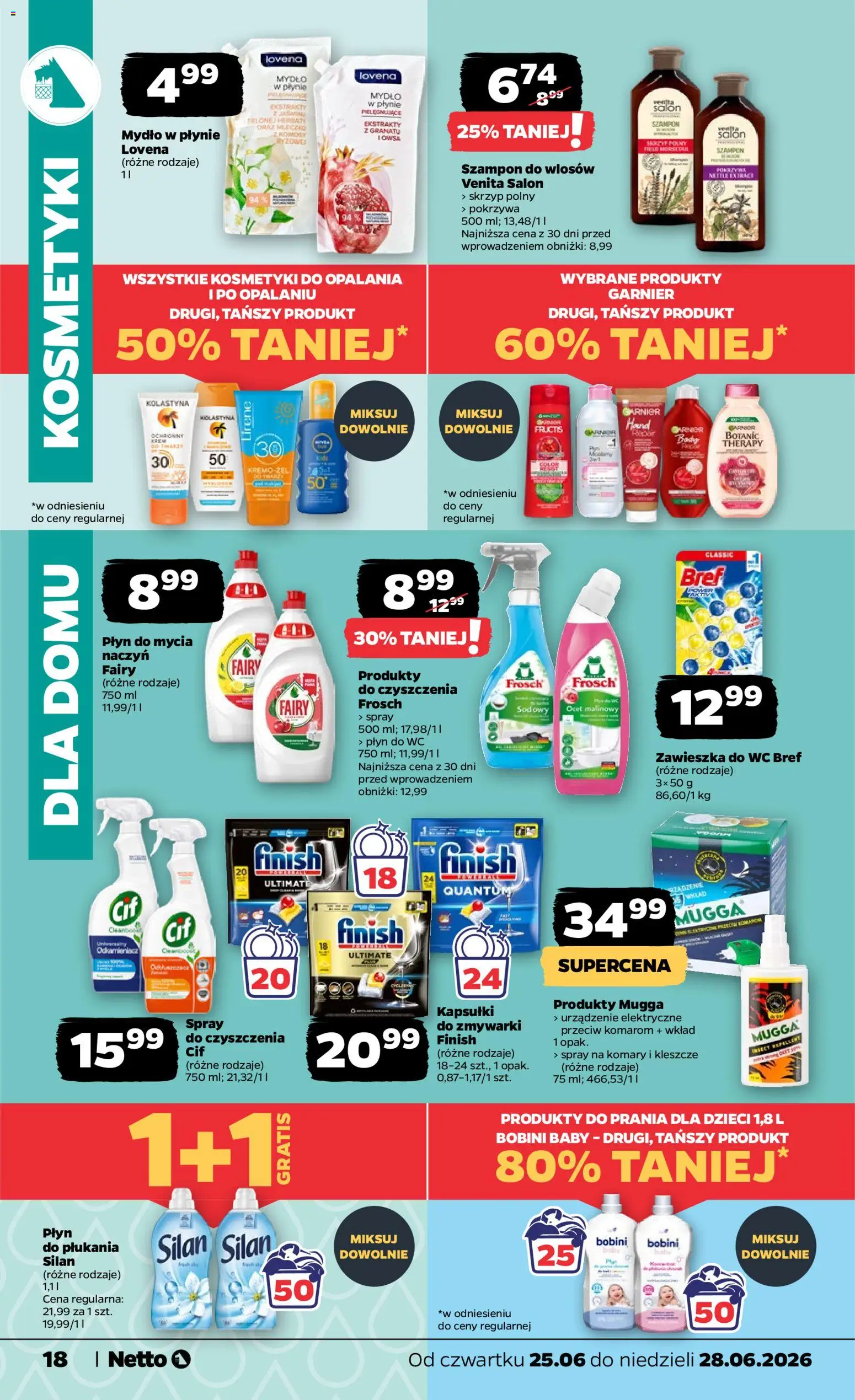 Netto gazetka od czwartku spożywcza od 25.06.2026 | Strona: 18 | Produkty: Mydło w płynie, Finish, Detergent, Kapsułki do zmywarki