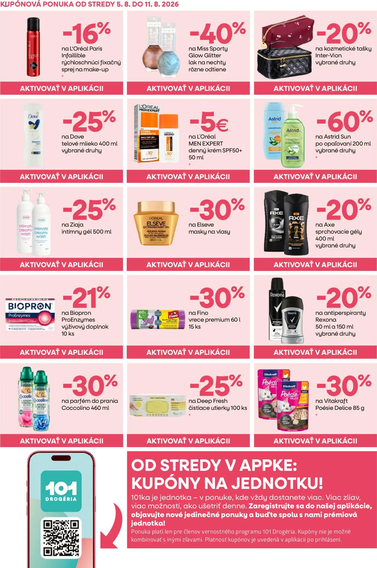 Nové 101 drogerie akcie – leták je platný od 05.08.2026 | Strana: 7 | Produkty: Parfém, Telové mlieko, Čistiace utierky, Coccolino