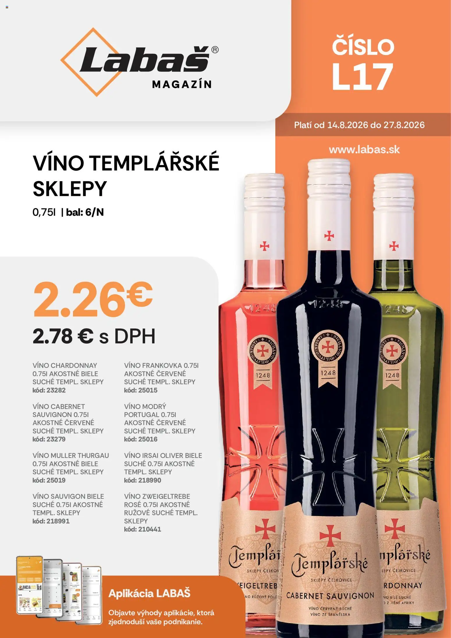 Nové Labaš akcie – leták je platný od 14.08.2026 | Strana: 40 | Produkty: Biele víno, Víno