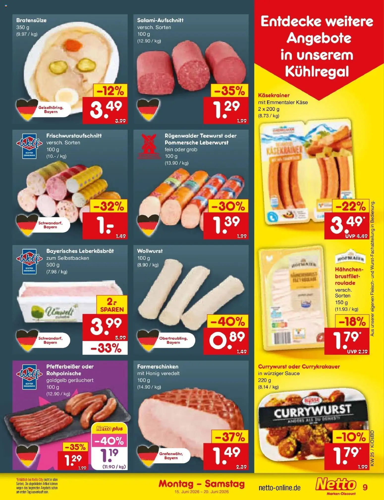 Netto Marken-Discount Prospekt Mistelbach – gültig ab 15.06.2026 | Seite: 11 | Produkte: Hahnchen, Käse, Käsekrainer, Fleisch