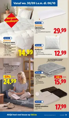 Emma. 4-seizoenen dekbed, 140 x 200 cm, vulgewicht: 980 g, 240 x 220 cm, vulgewicht: 1.850 g, 260 x 240 cm, vulgewicht: 2.180 g, zachte microvezelhoes, met aloë vera - Voorbeeld van een folder van Lidl, geldig van 28/09/2026 | Pagina: 23 | Producten: Aloë Vera, Dekbed